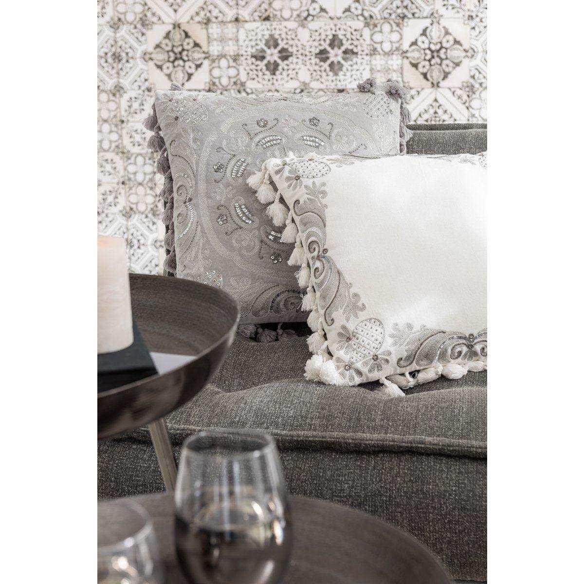 J-Line Kissen Marokkanisch mit Quasten – Polyester – Grau - HomeDesign Knaus