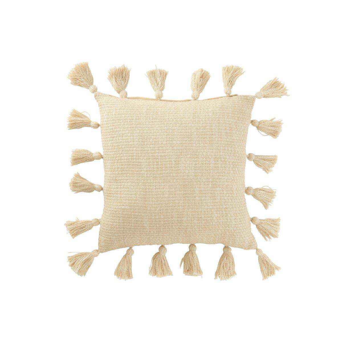 J-Line Kissen mit gewebten Quasten, Baumwolle, Beige - HomeDesign Knaus