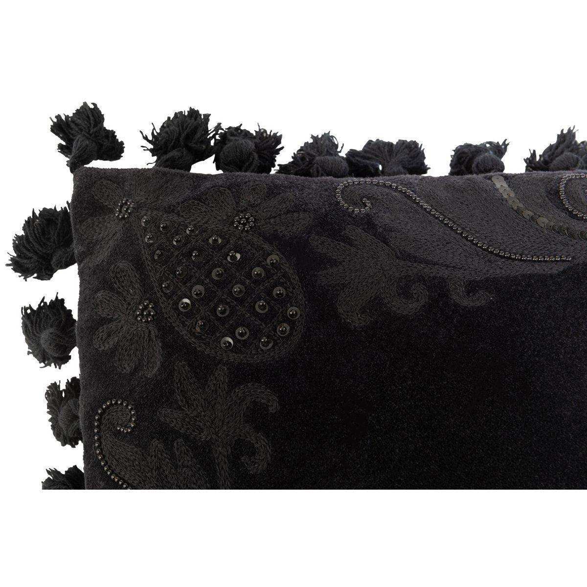 J-Line Kissen mit marokkanischem Rand, Baumwolle, Schwarz - HomeDesign Knaus