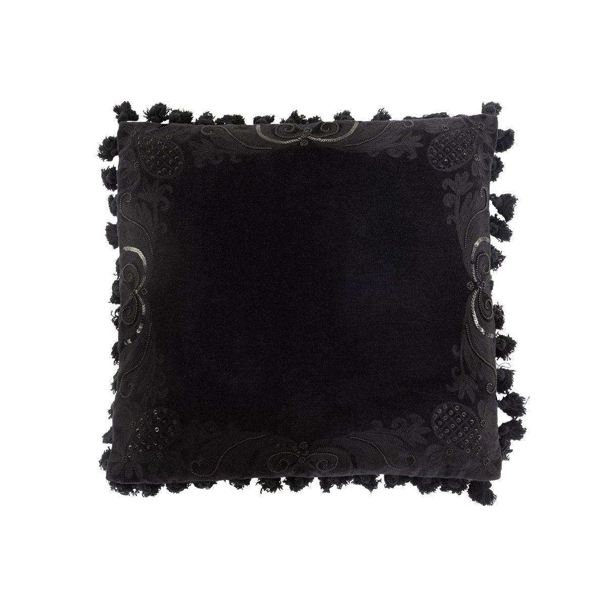 J-Line Kissen mit marokkanischem Rand, Baumwolle, Schwarz - HomeDesign Knaus