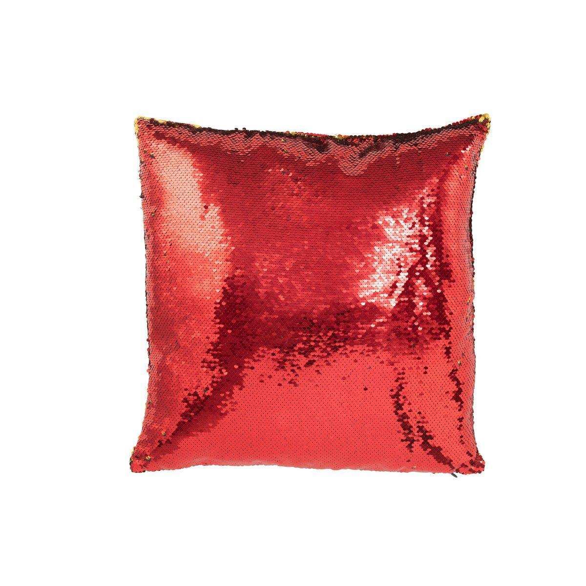J-Line Kissen mit wendbaren Pailletten, Rot/Gold - HomeDesign Knaus