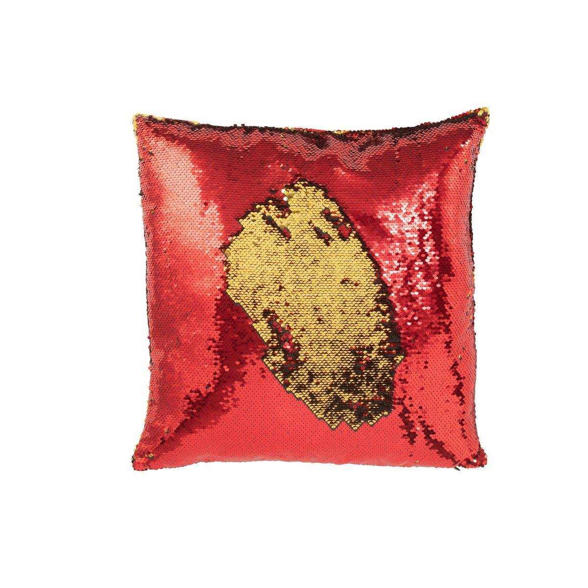 J-Line Kissen mit wendbaren Pailletten, Rot/Gold - HomeDesign Knaus