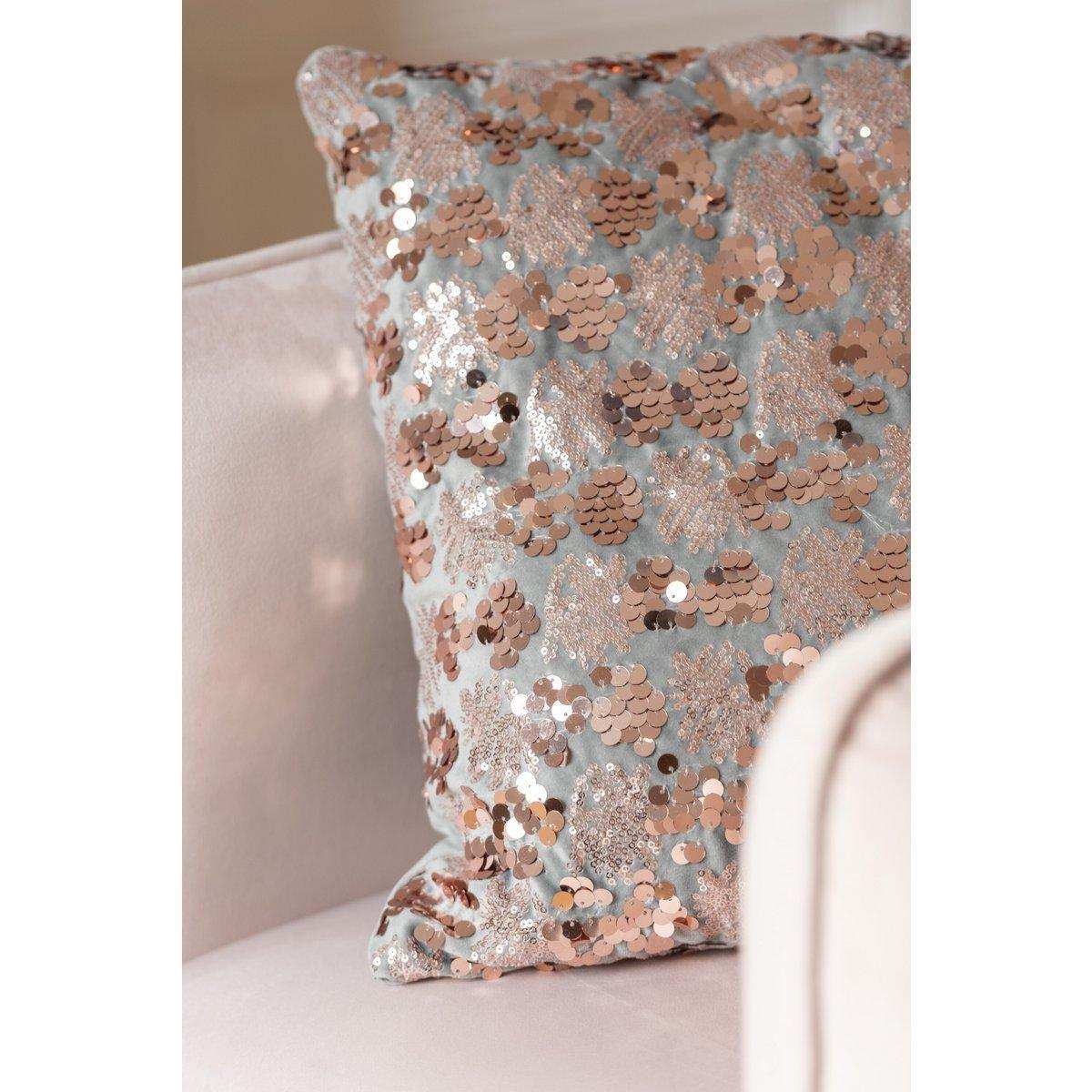 J-Line Kissen Paillet – Samt – Grau/Rosa - HomeDesign Knaus