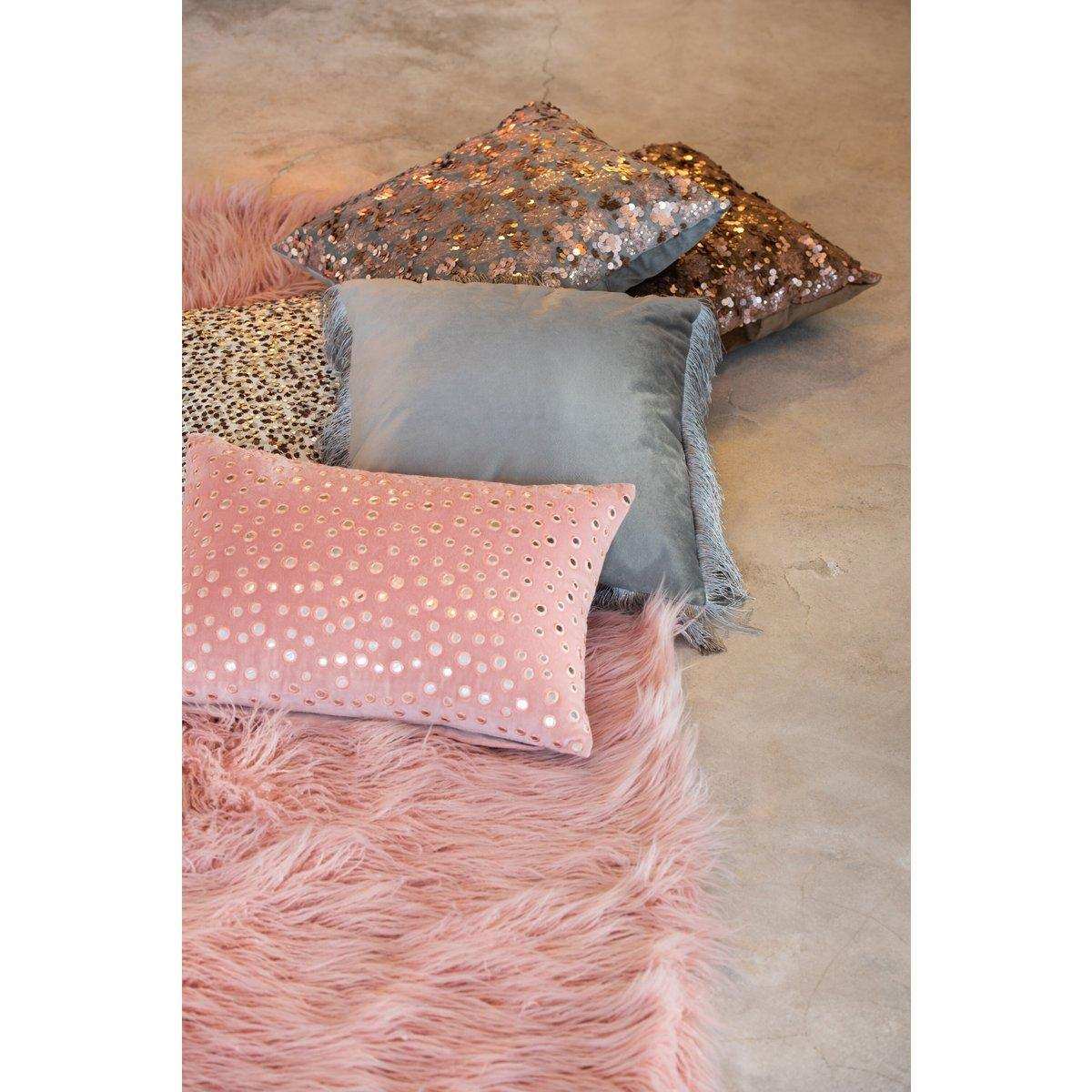 J-Line Kissen Paillet – Samt – Grau/Rosa - HomeDesign Knaus
