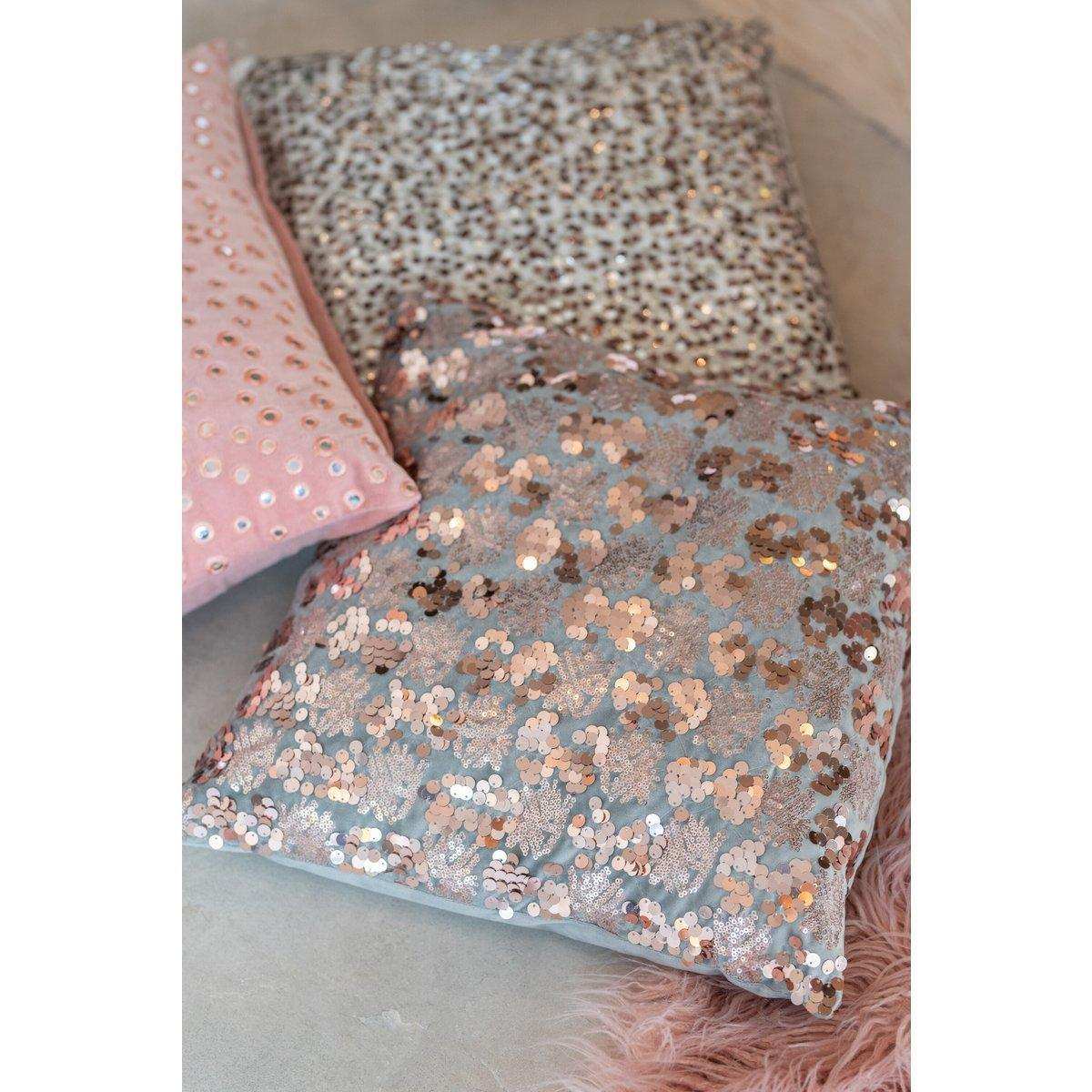 J-Line Kissen Paillet – Samt – Grau/Rosa - HomeDesign Knaus