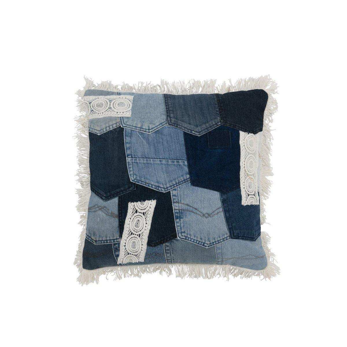 J-Line Kissen Patchwork - Denim/Baumwolle - Blau/Weiß - HomeDesign Knaus