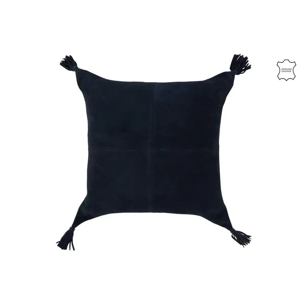 J-Line Kissen Quasten – Leder – Dunkelblau - HomeDesign Knaus