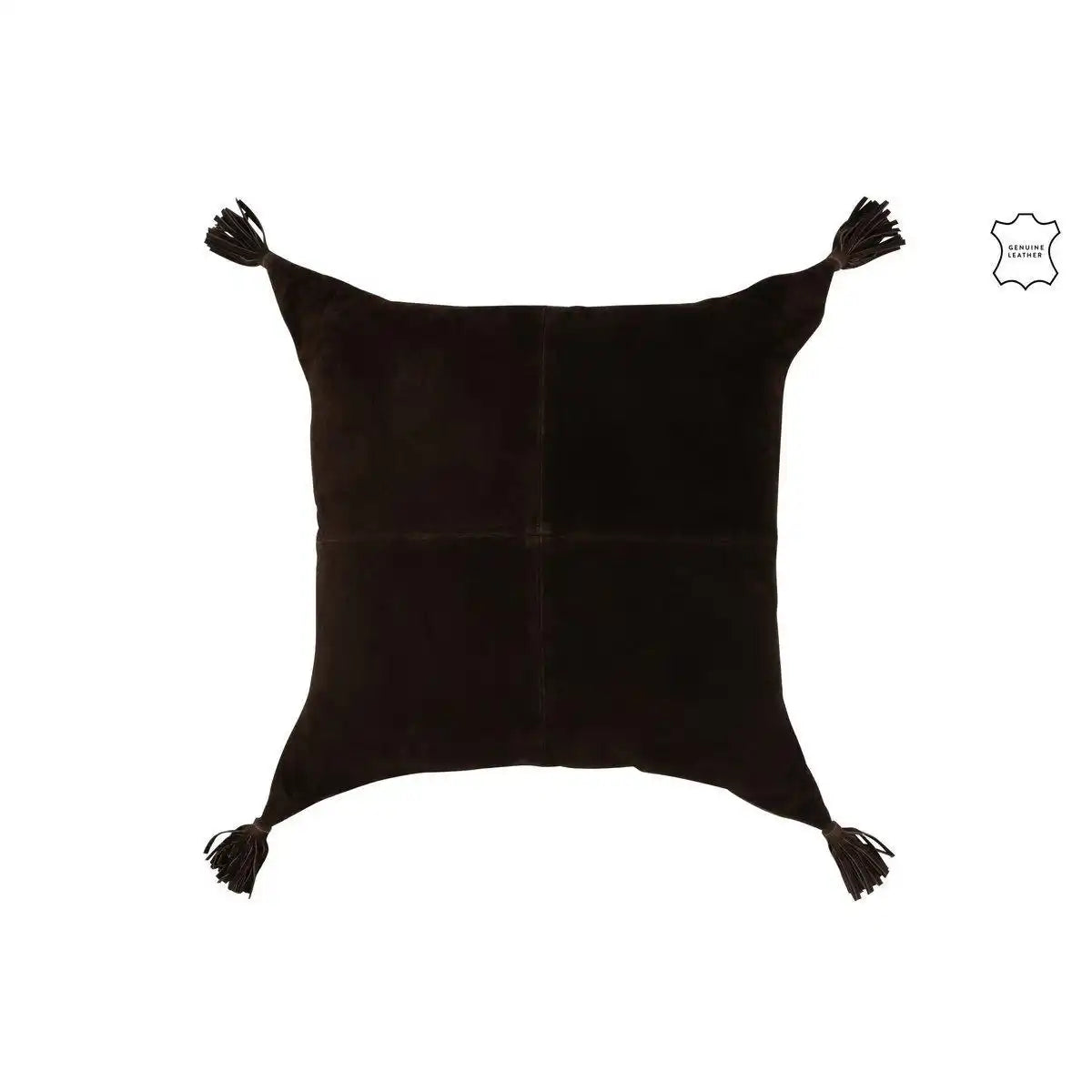 J-Line Kissen Quasten – Leder – Dunkelbraun - HomeDesign Knaus