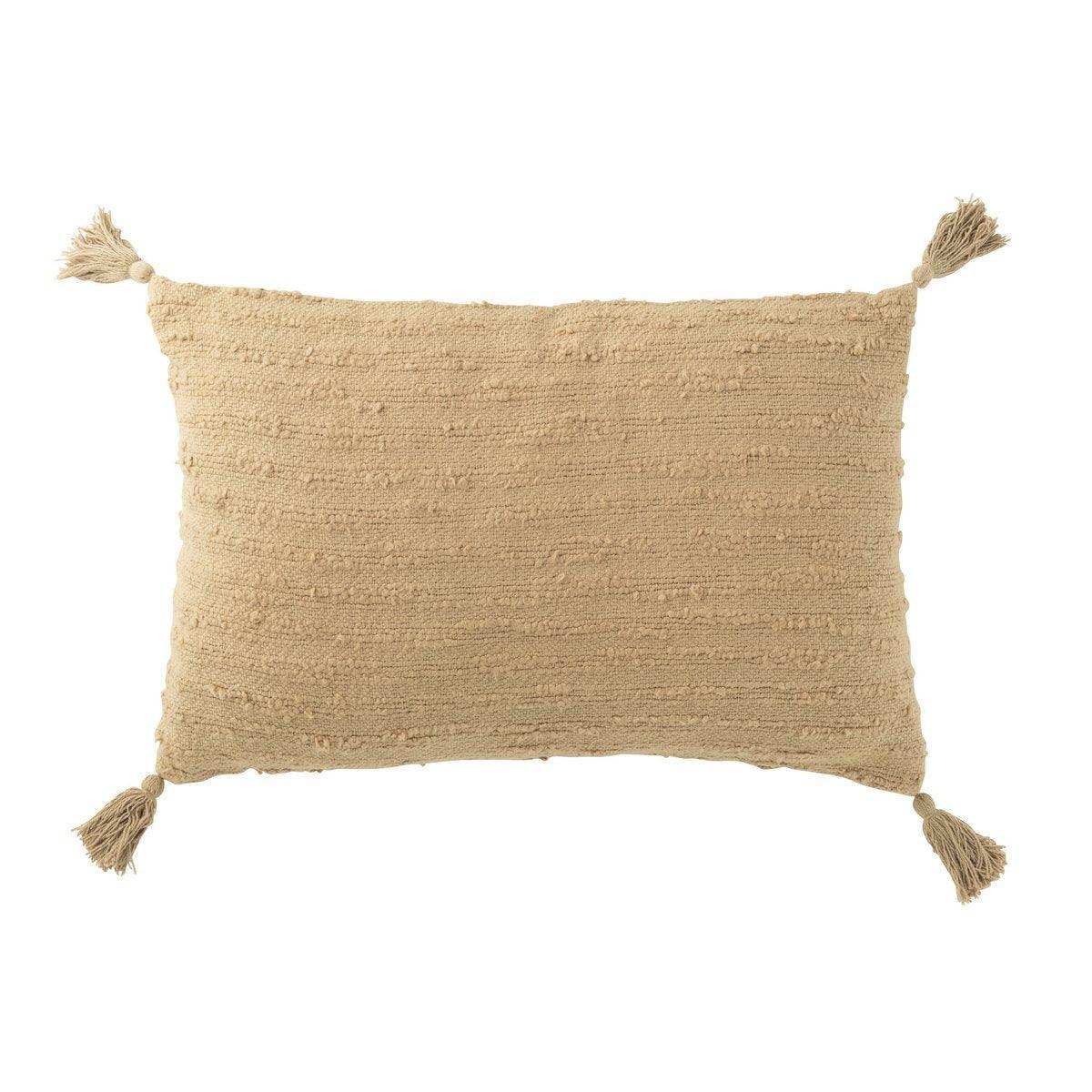 J-Line Kissen Rechteck + Quasten Baumwolle Dunkelbeige - HomeDesign Knaus