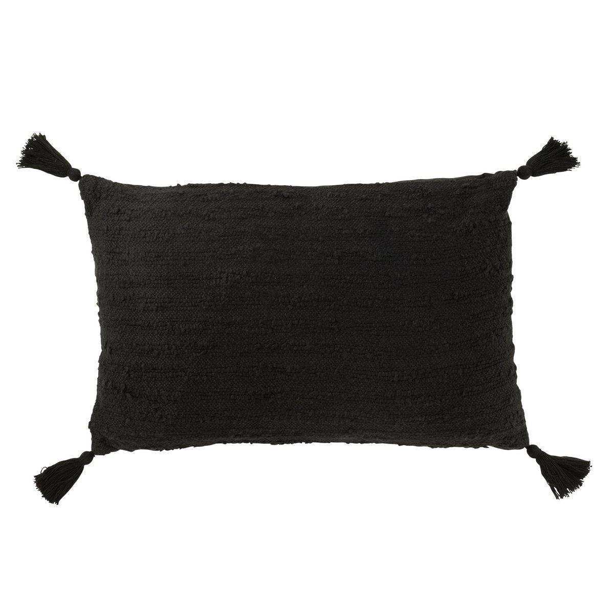 J-Line Kissen Rechteck+Quasten Baumwolle Schwarz - HomeDesign Knaus