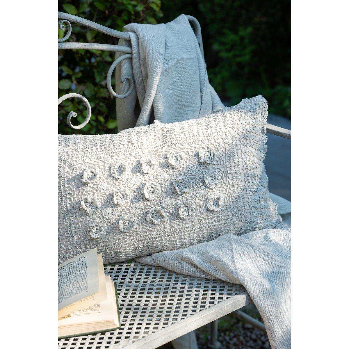 J-Line Kissen Rechteck Spitze – Baumwolle – Blau - HomeDesign Knaus