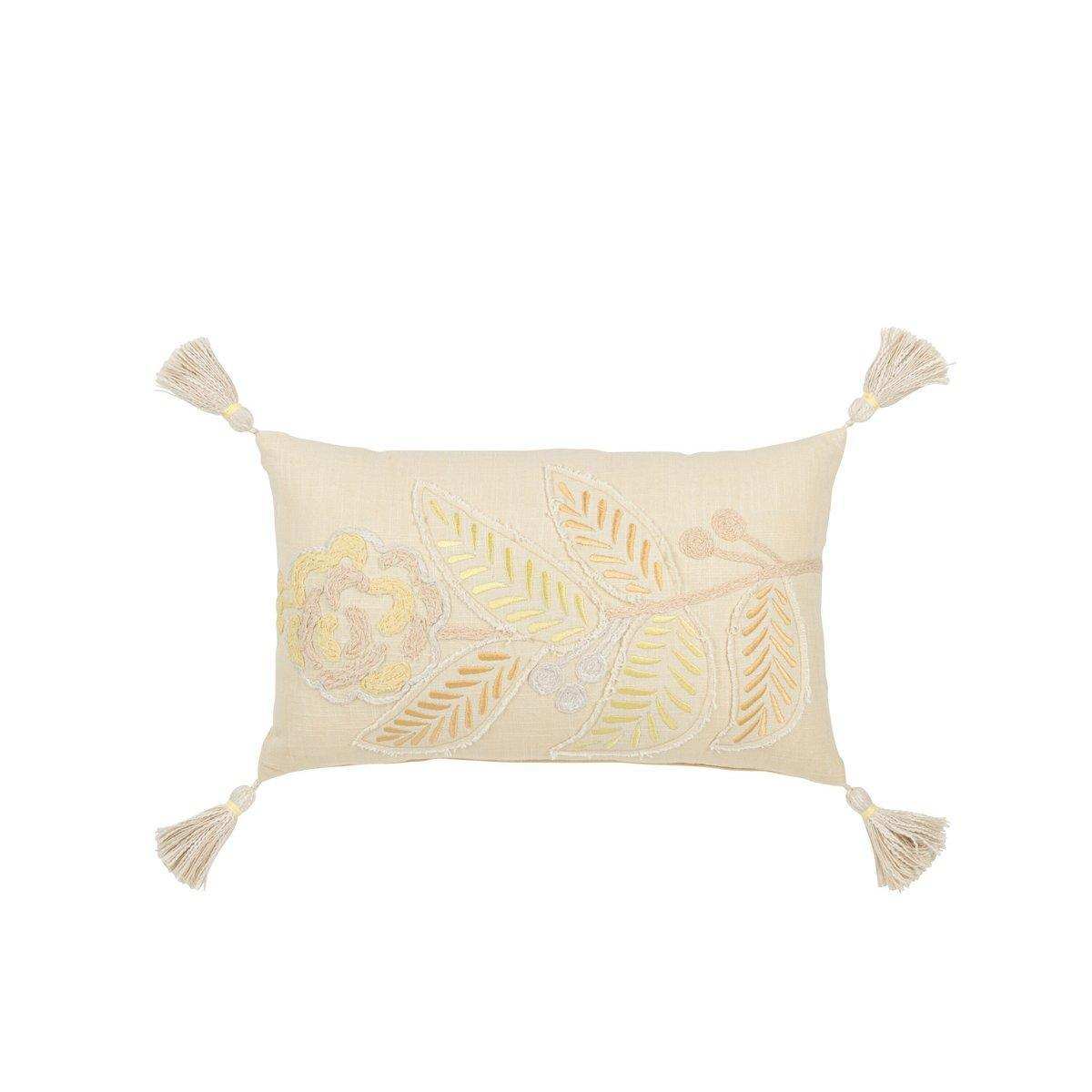 J-Line Kissen Rechteckige Blume + Quasten – Baumwolle – Hellgelb - HomeDesign Knaus
