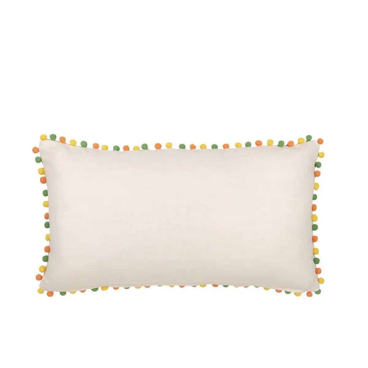 J-Line Kissen Rechteckige Blumen + Pompons – Baumwolle – Weiß/Orange - HomeDesign Knaus