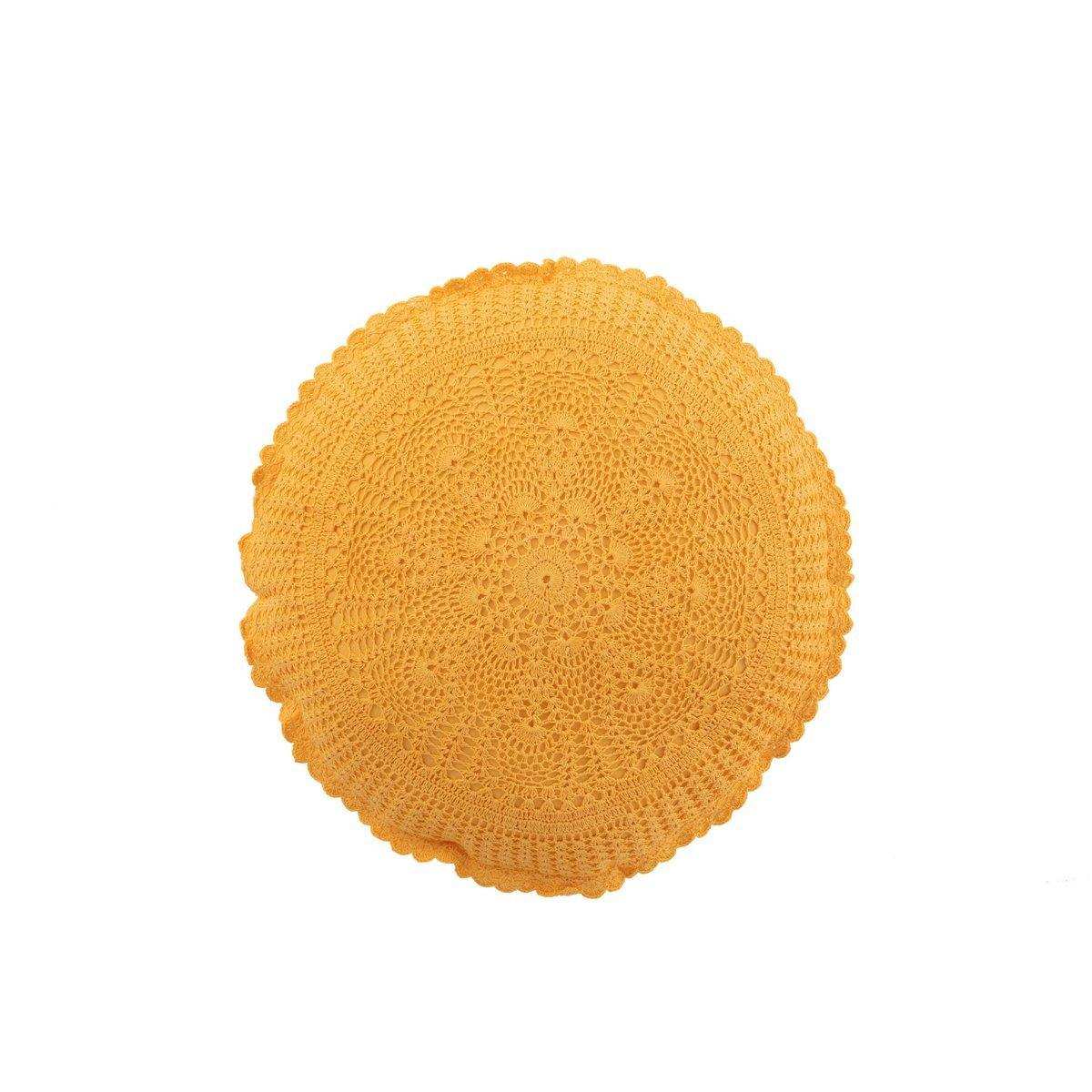 J-Line Kissen Round Mia Kant – Baumwolle – Ocker - HomeDesign Knaus