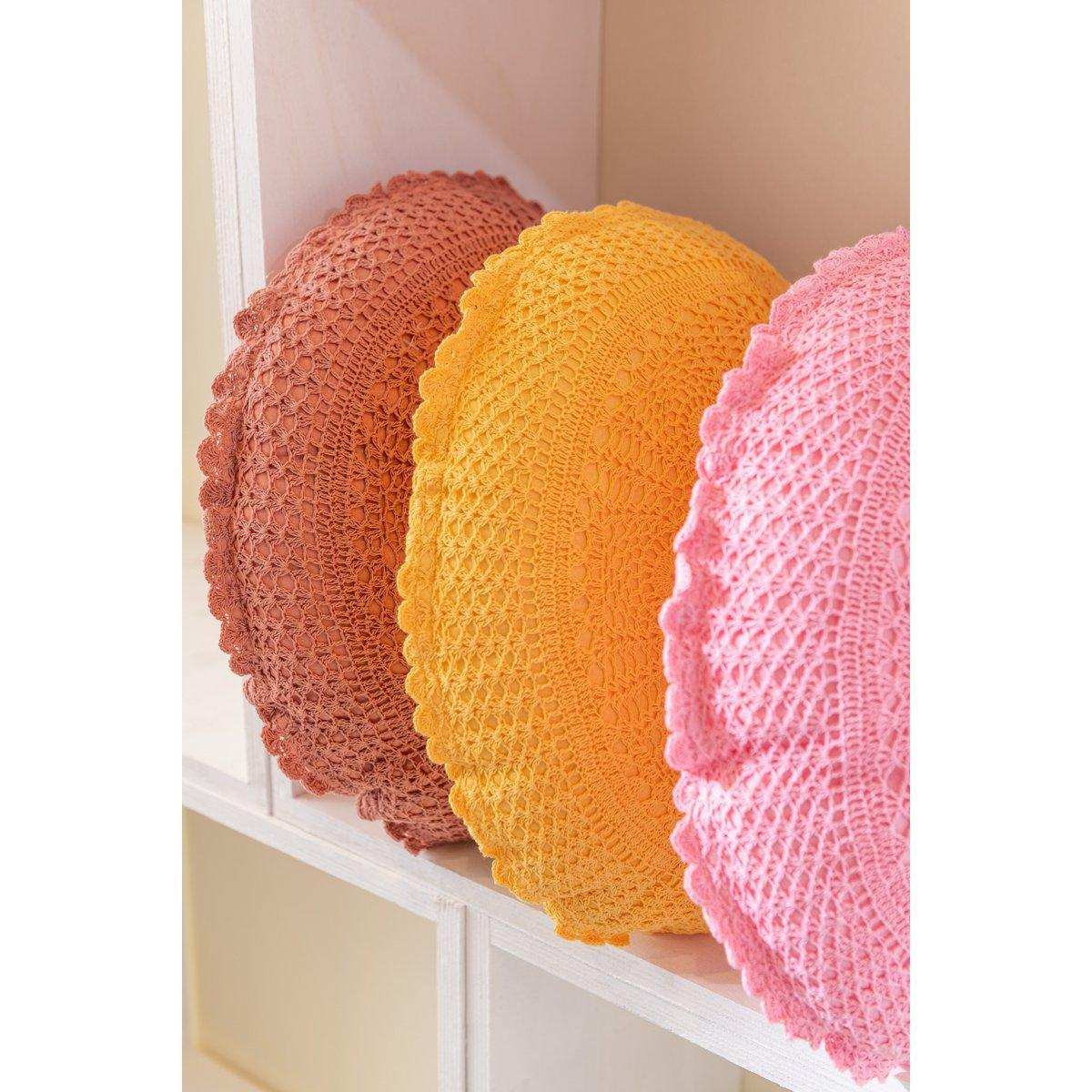 J-Line Kissen Round Mia Kant – Baumwolle – Ocker - HomeDesign Knaus