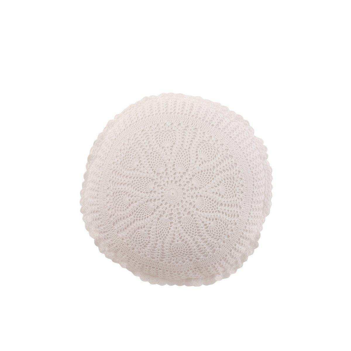 J-Line Kissen Round Mia Kant – Baumwolle – Weiß - HomeDesign Knaus