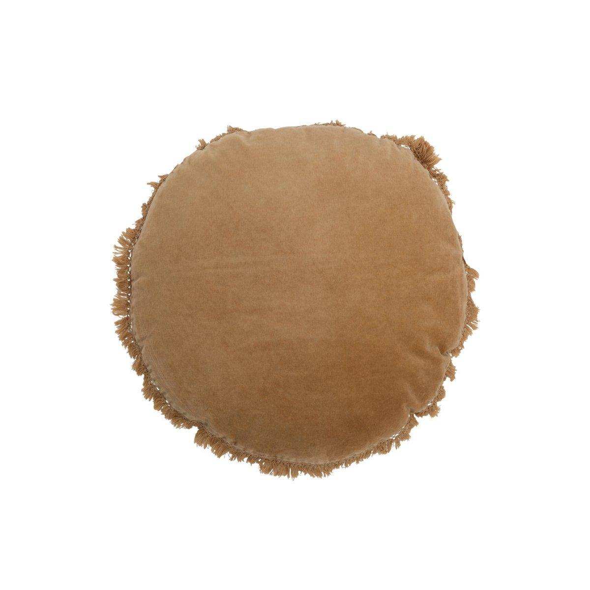 J-Line Kissen Round Velvet – Baumwolle/Leinen – Beige/Ocker - HomeDesign Knaus