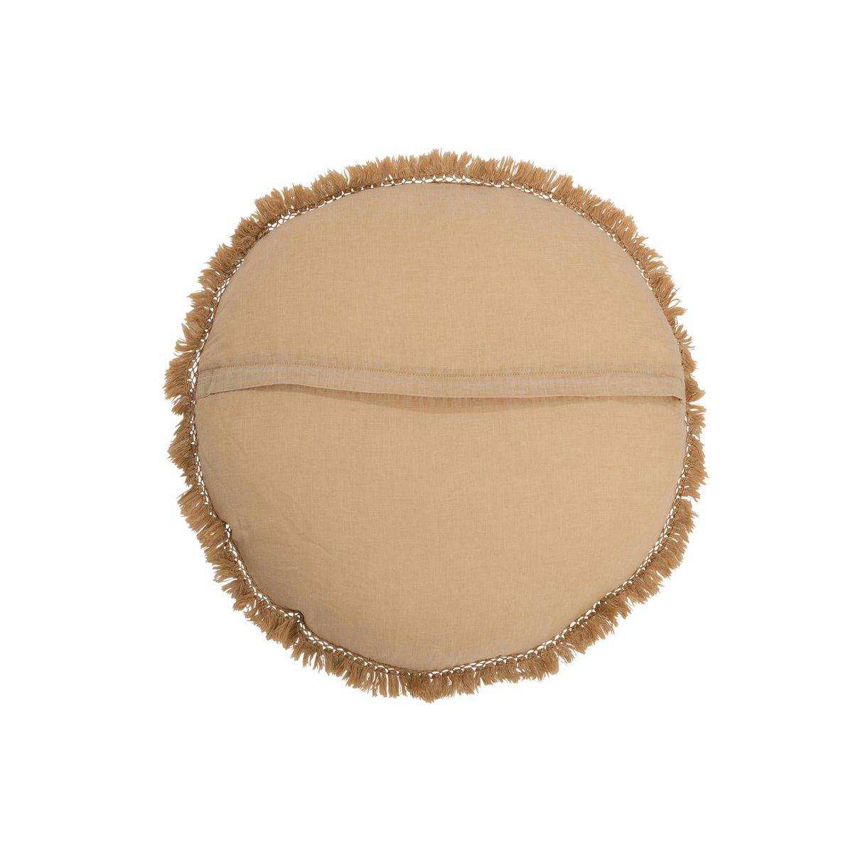 J-Line Kissen Round Velvet – Baumwolle/Leinen – Beige/Ocker - HomeDesign Knaus