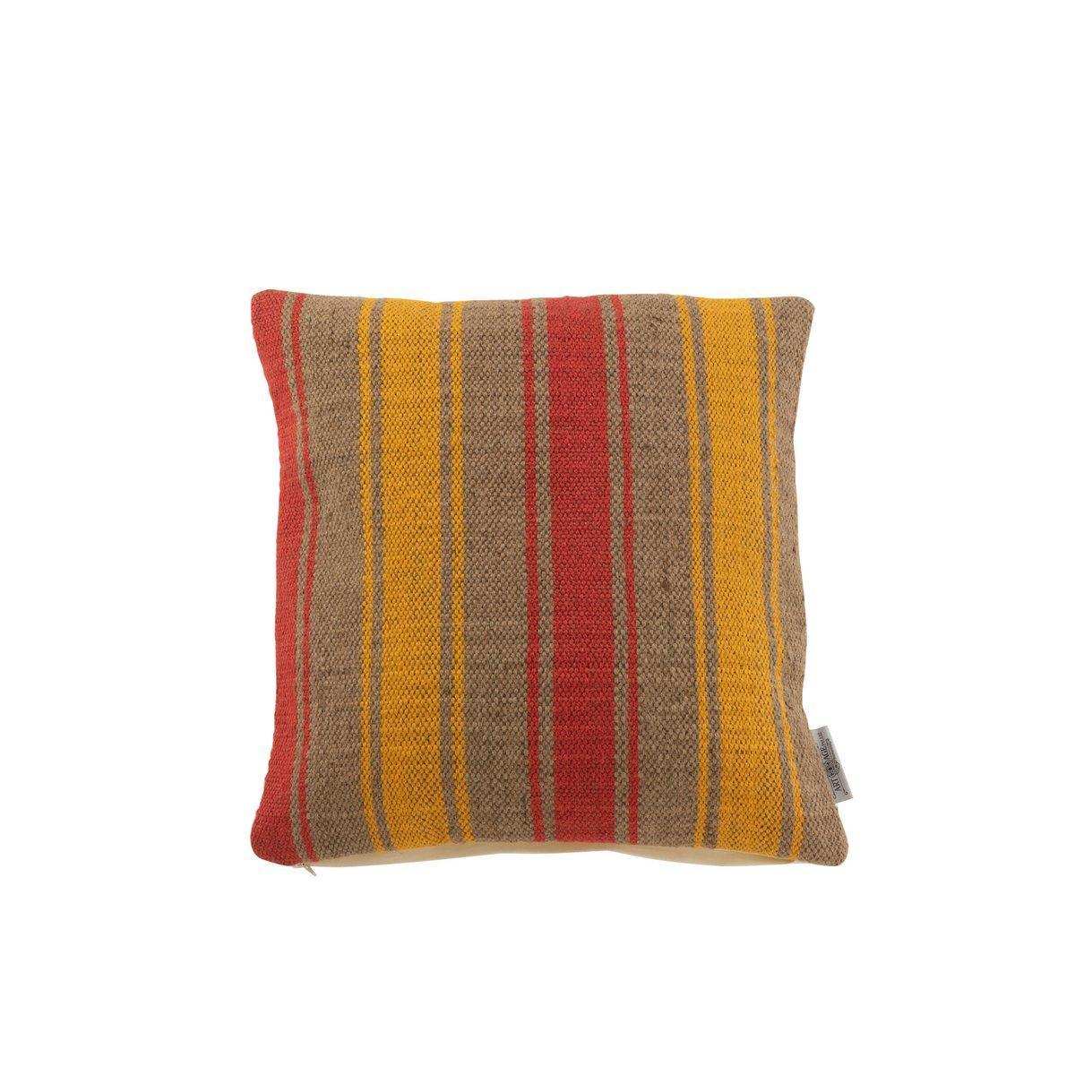 J-Line Kissen Square Anna – Jute – rot/gelb - HomeDesign Knaus