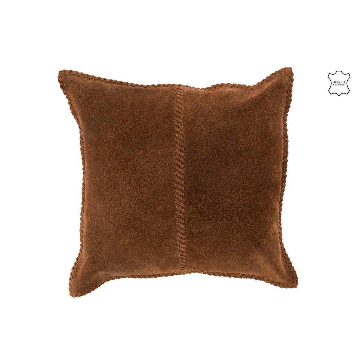 J-Line Kissen Stitching Square – Leder – Cognac - HomeDesign Knaus