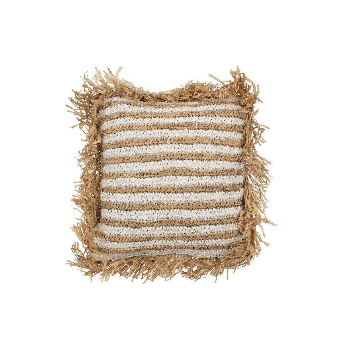 J-Line Kissen Stripes Fringes Mendong – Baumwolle – weiß - HomeDesign Knaus