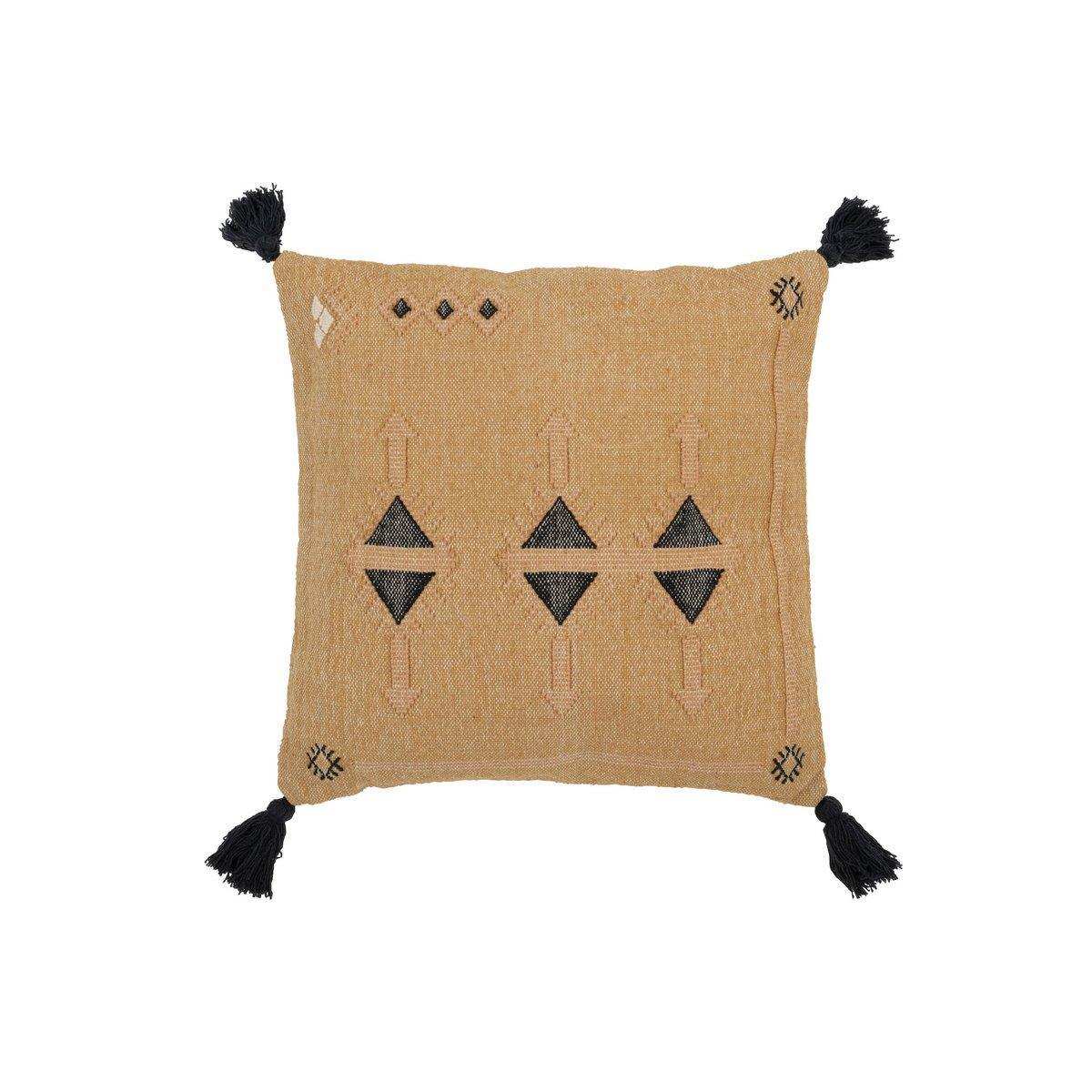 J-Line Kissen Triangles + Quasten – Baumwolle – natur/schwarz - HomeDesign Knaus