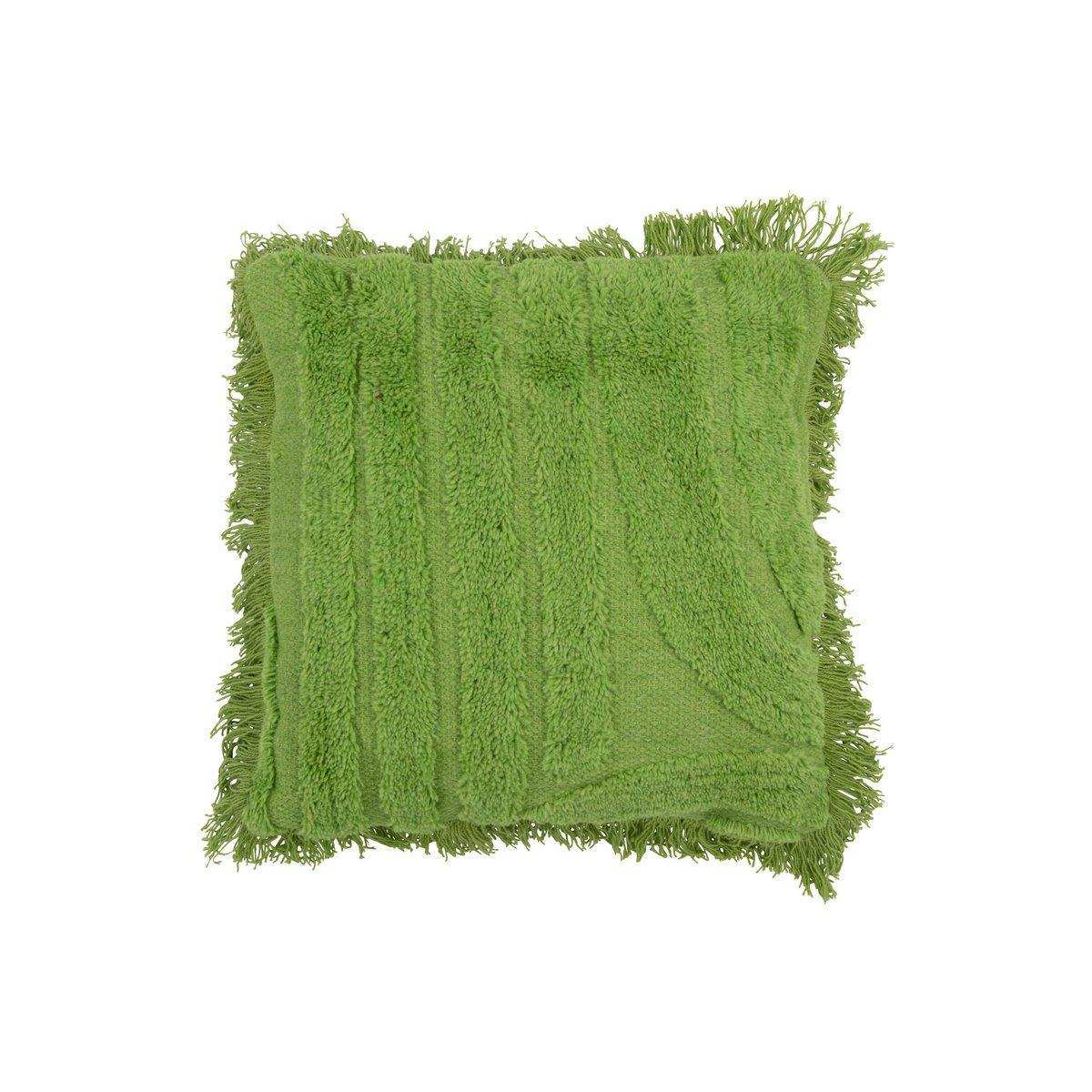 J-Line Kissen Tufted Curves + Fringes – Wolle – Grün - HomeDesign Knaus