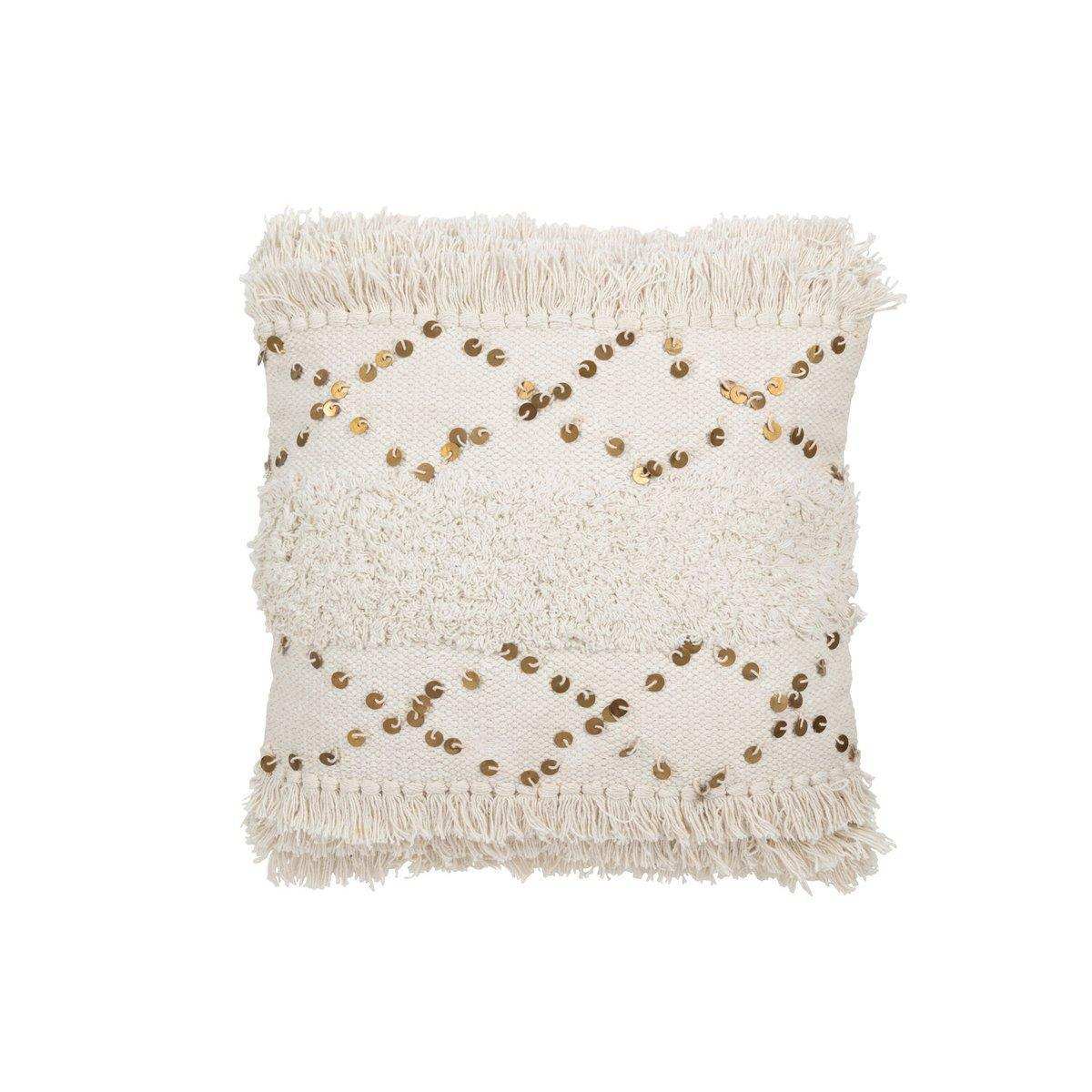 J-Line Kissen Tufted Fringes – Baumwolle – Pailletten/Weiß/Gold - HomeDesign Knaus