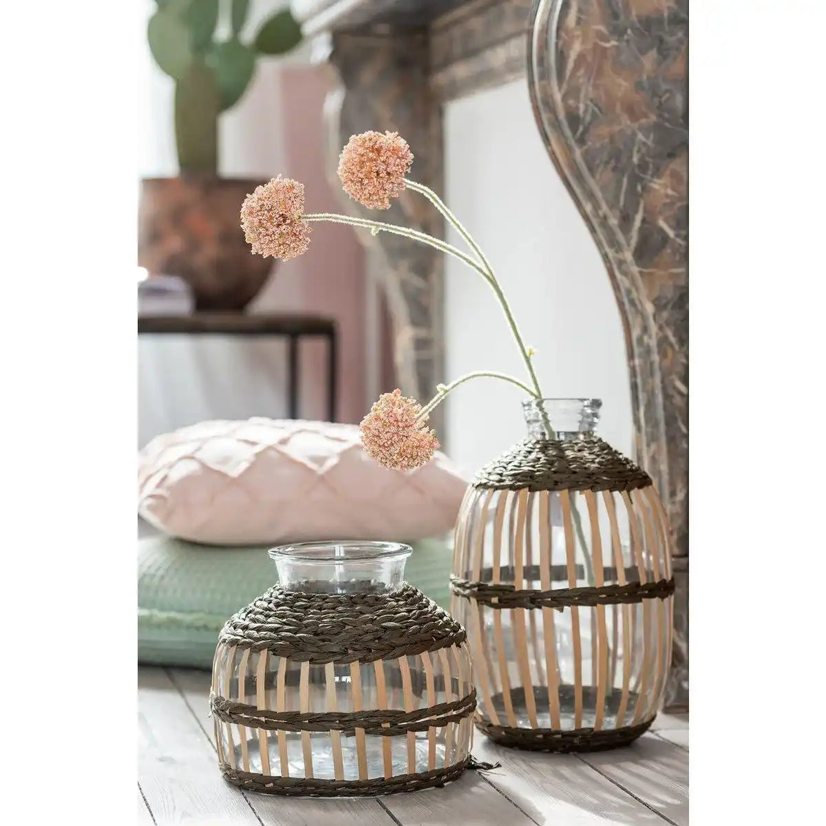 J-Line Kissen Wavy Diamonds – Baumwolle – Hellrosa - HomeDesign Knaus