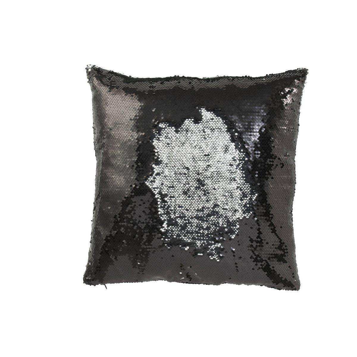 J-Line Kissen wendbar mit Pailletten, Schwarz/Silber - HomeDesign Knaus