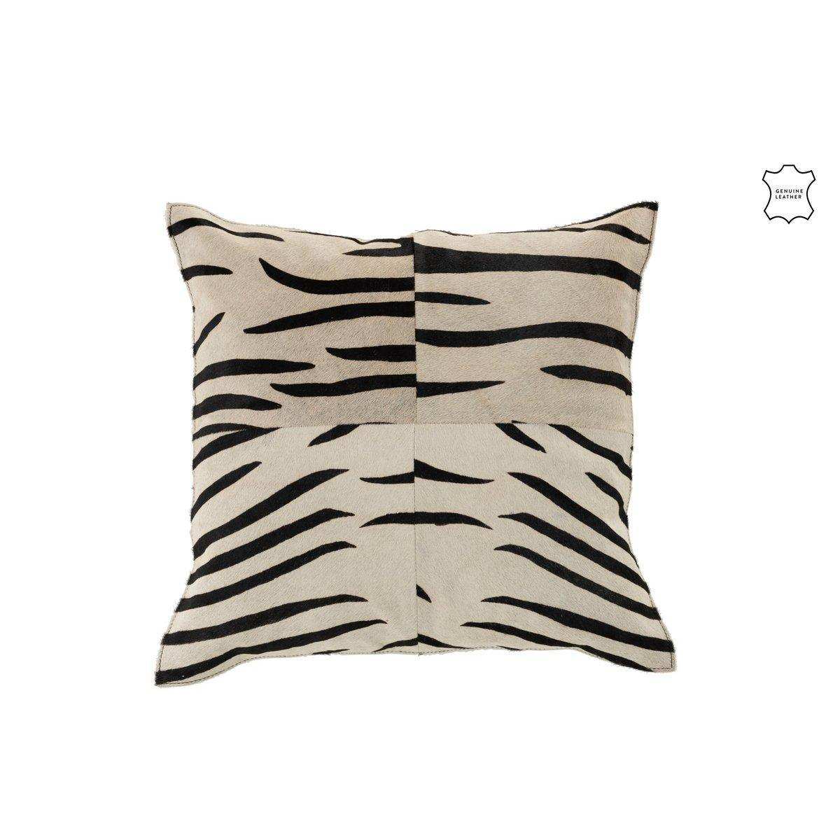 J-Line Kissen Zebra Square - Leder - Schwarz/Weiß - HomeDesign Knaus
