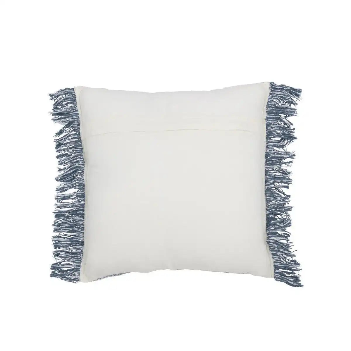 J-Line Kissen Zweifarbiger Stoff + Fransen – Baumwolle – Weiß/Blau - HomeDesign Knaus