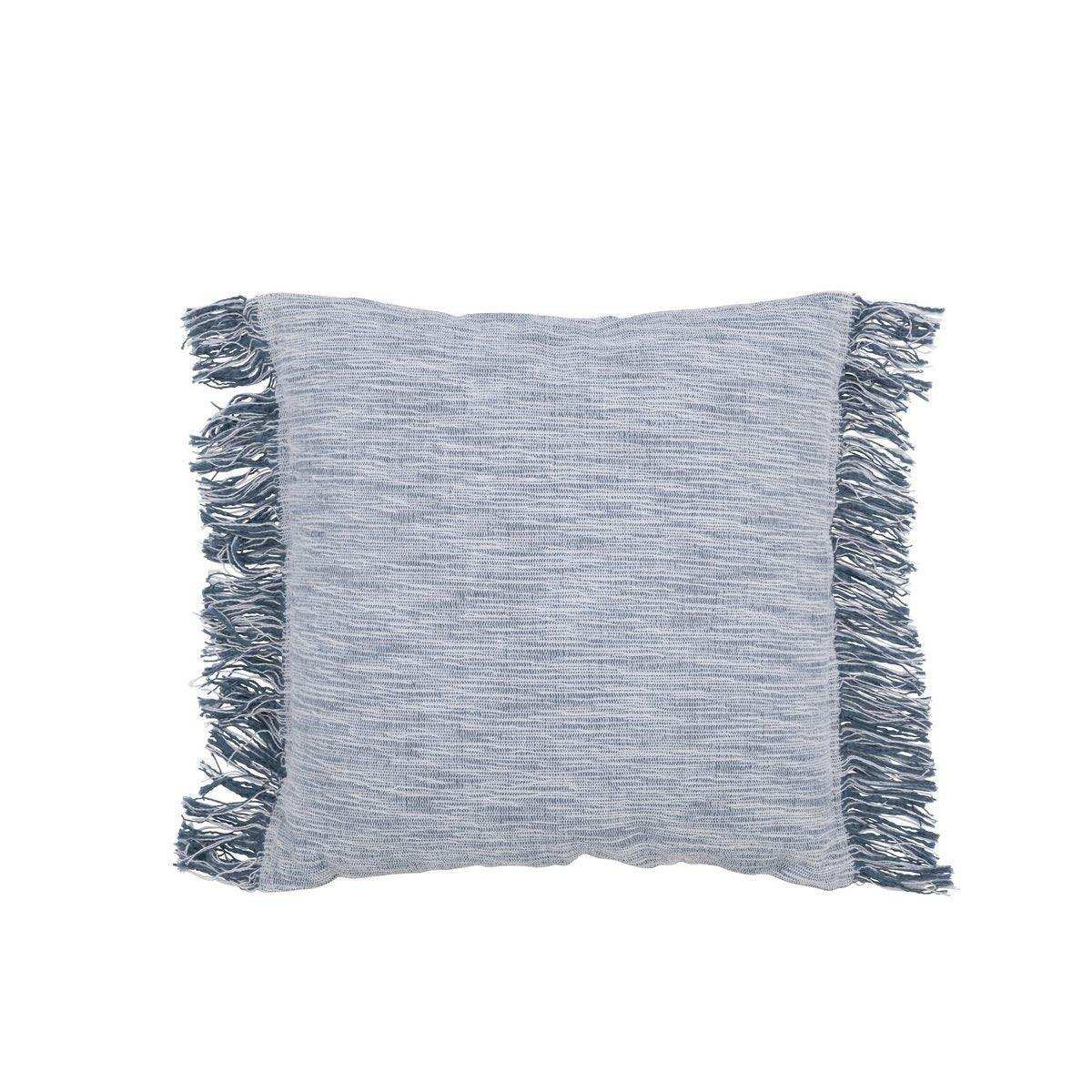J-Line Kissen Zweifarbiger Stoff + Fransen – Baumwolle – Weiß/Blau - HomeDesign Knaus