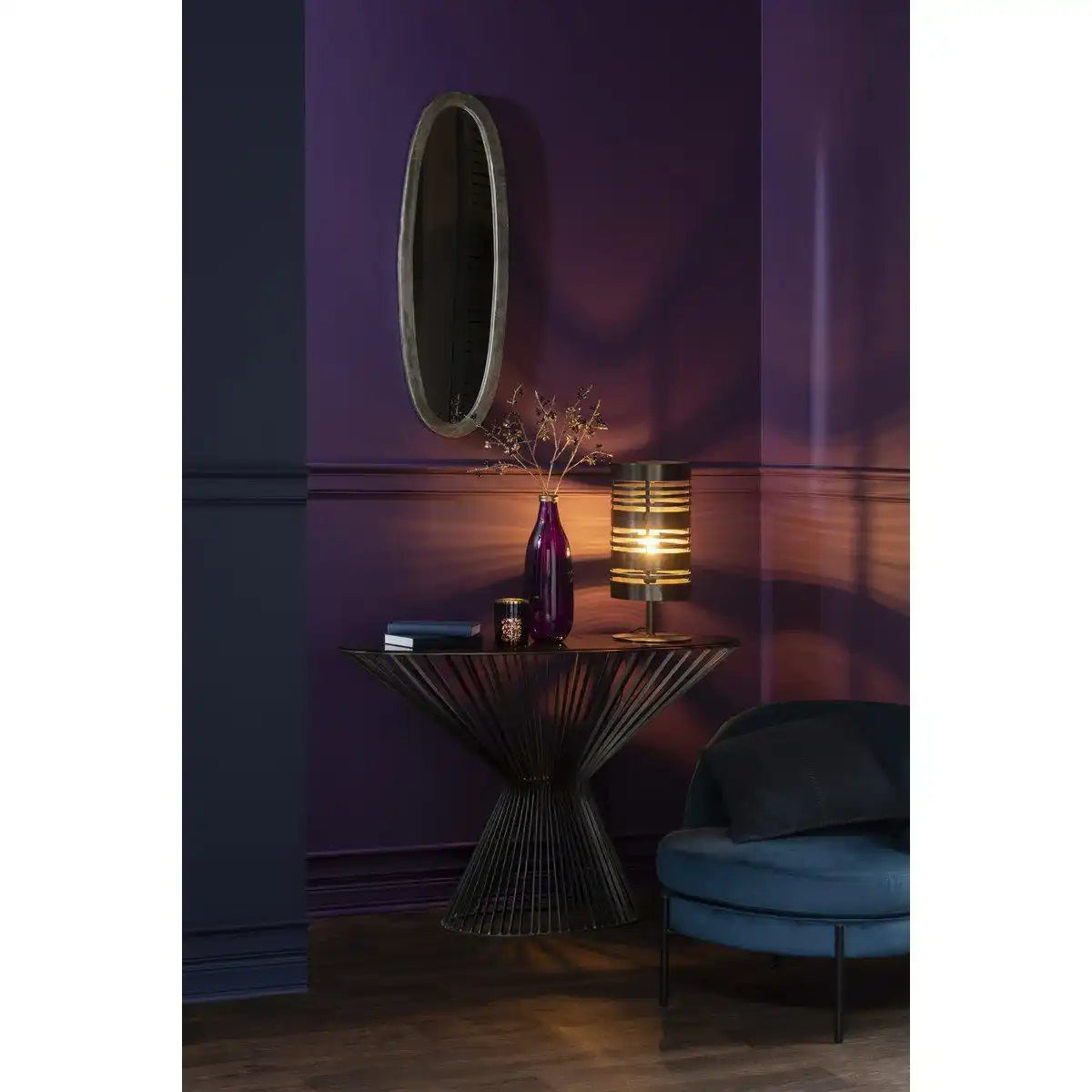 J-Line Konsole, ovale Stangen, Metall/Glas, Grau/Braun - HomeDesign Knaus