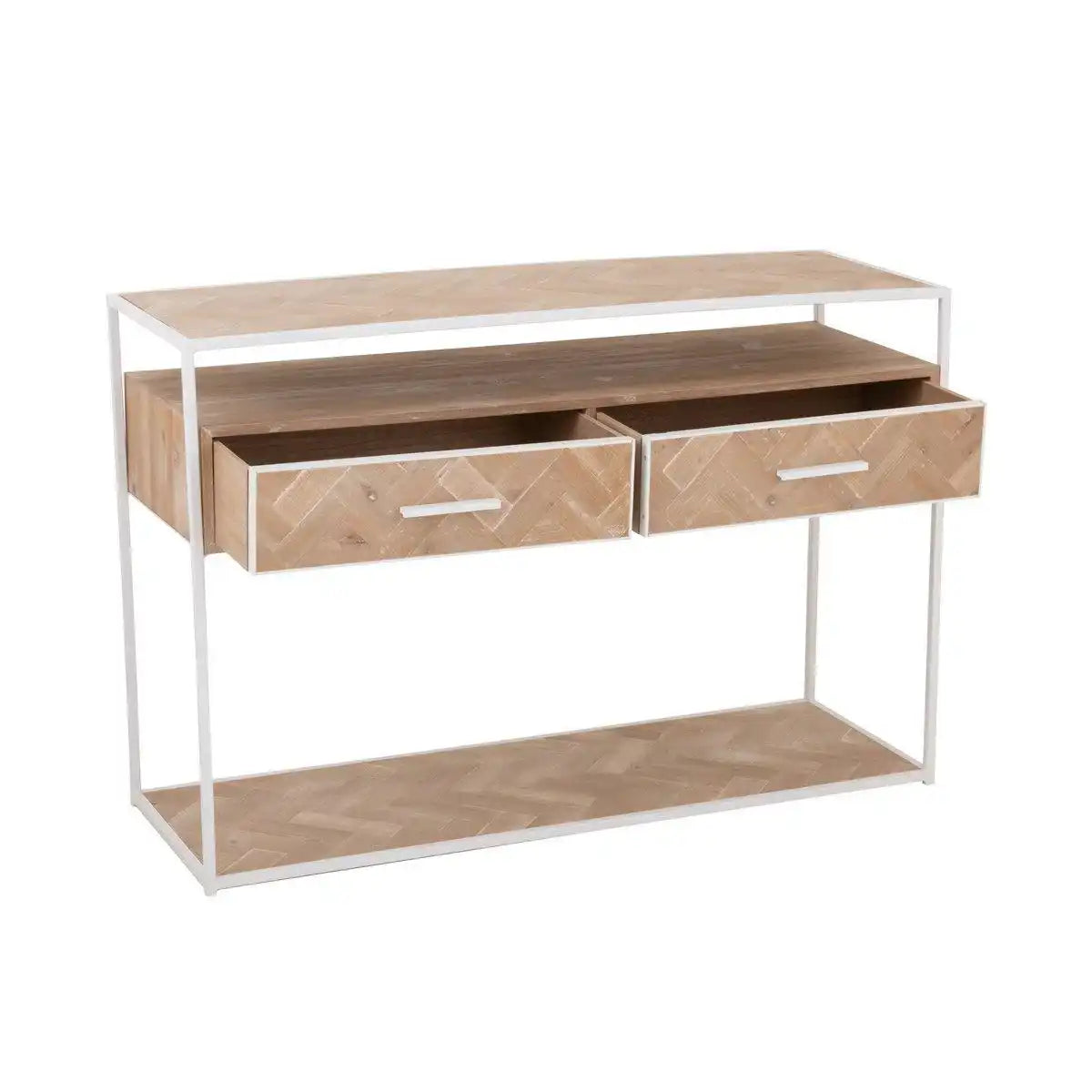 J-Line Konsole Zickzack 2 Schubladen Holz/Metall Natur/Weiß - HomeDesign Knaus