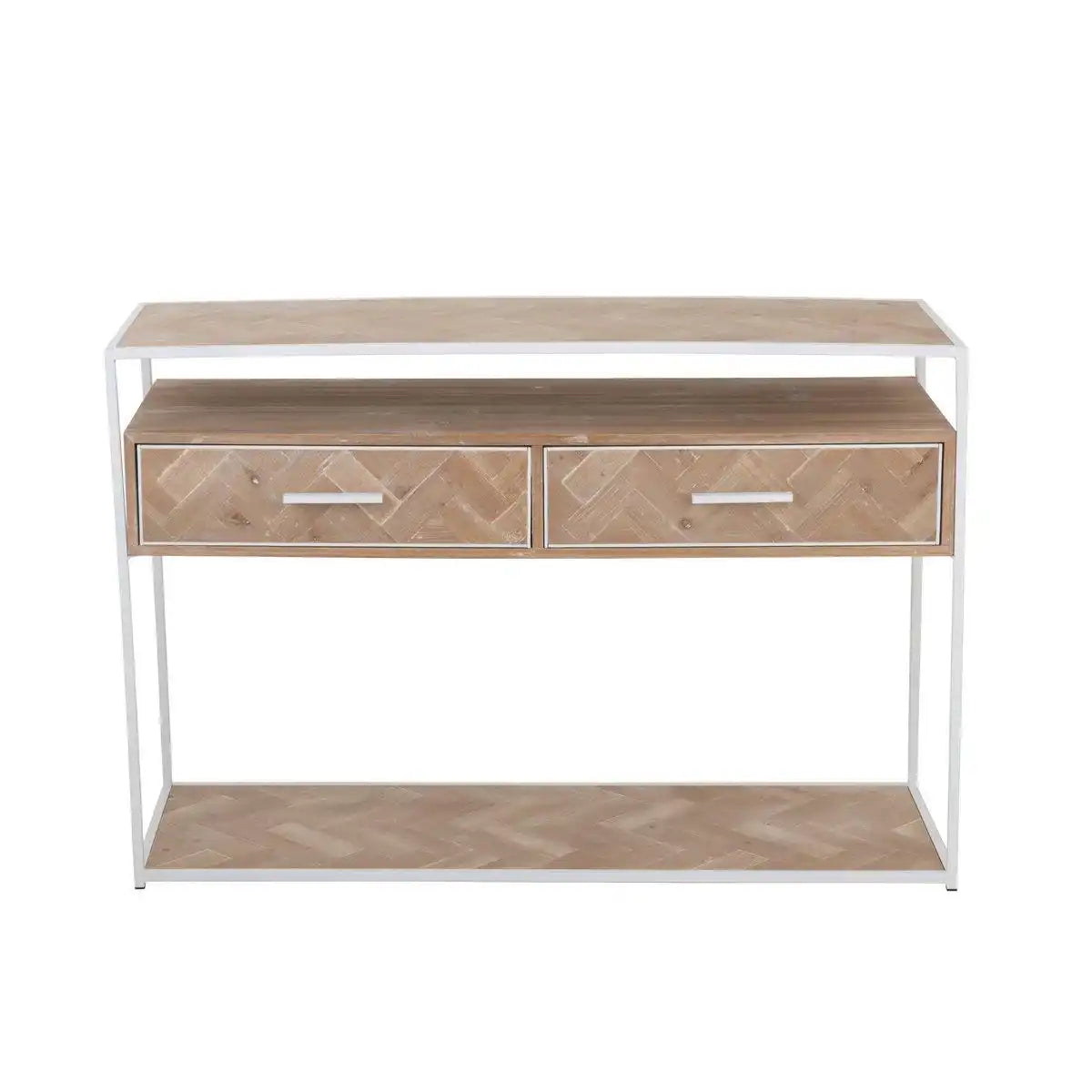 J-Line Konsole Zickzack 2 Schubladen Holz/Metall Natur/Weiß - HomeDesign Knaus