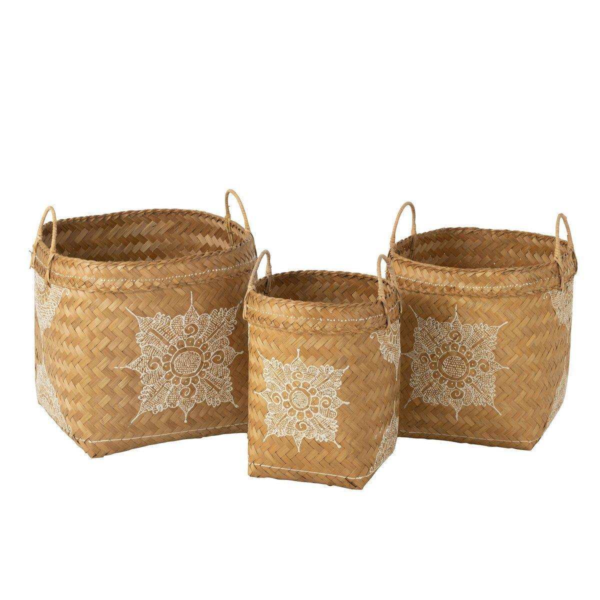 J-Line Korb Drawing - Bambus - Weiß/Natur - - HomeDesign Knaus