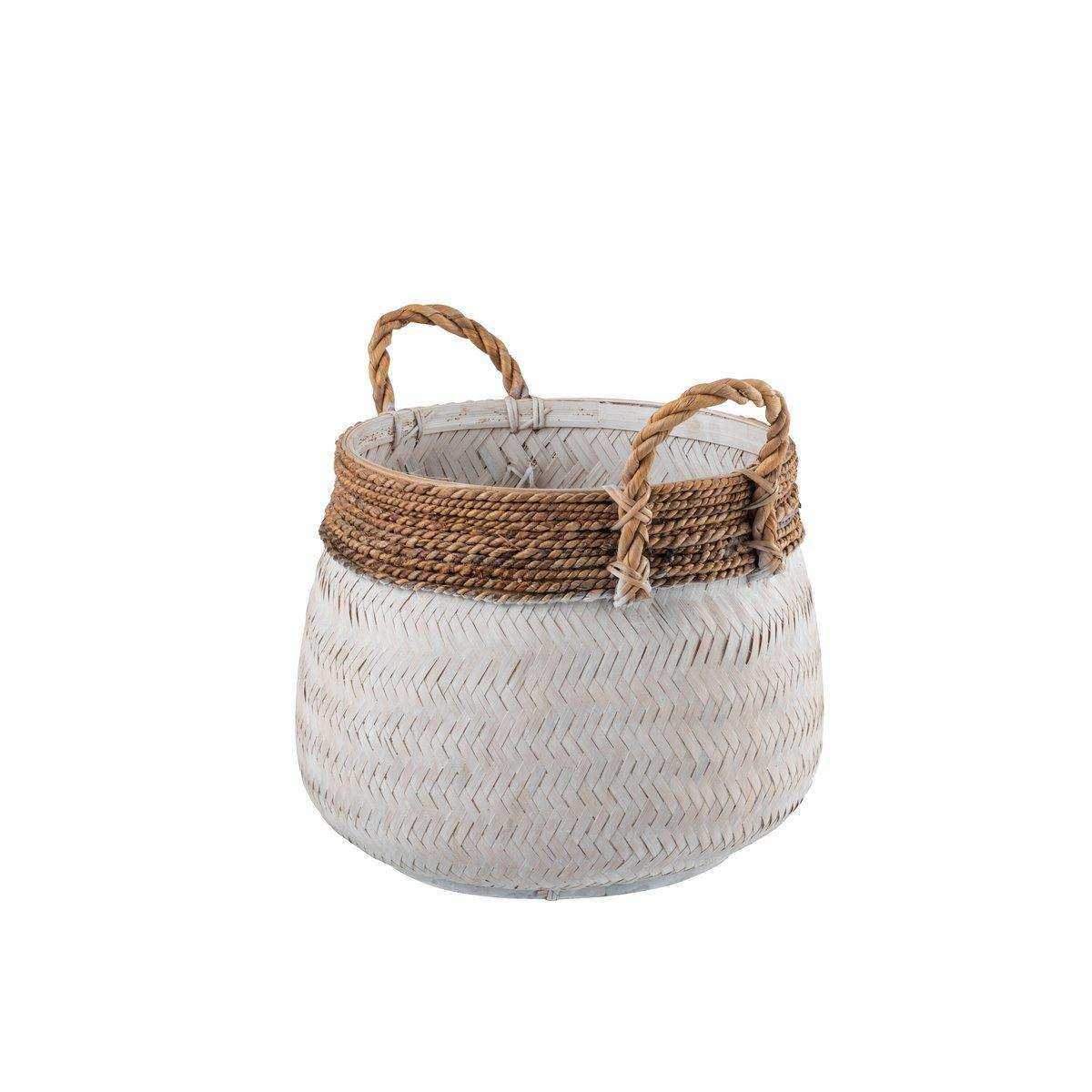 J-Line Korb + Griff Sphere – Bambus – Weiß – klein - HomeDesign Knaus