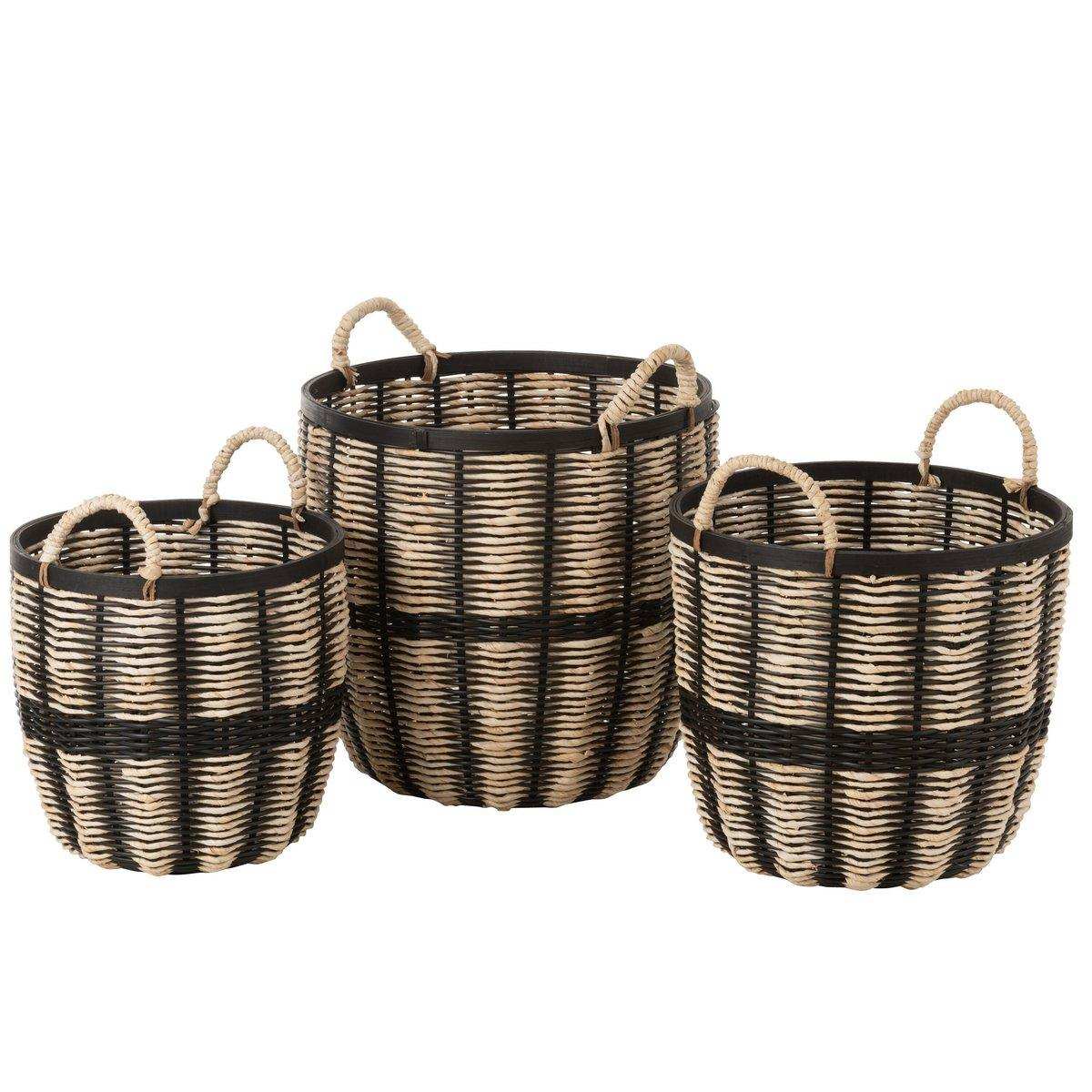 J-Line Korb - Jute/Rattan - Schwarz/Natur - 3 Stück - HomeDesign Knaus
