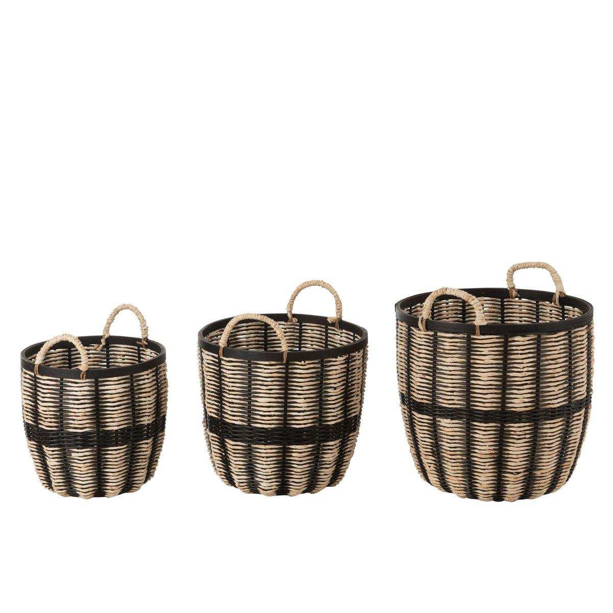 J-Line Korb - Jute/Rattan - Schwarz/Natur - 3 Stück - HomeDesign Knaus