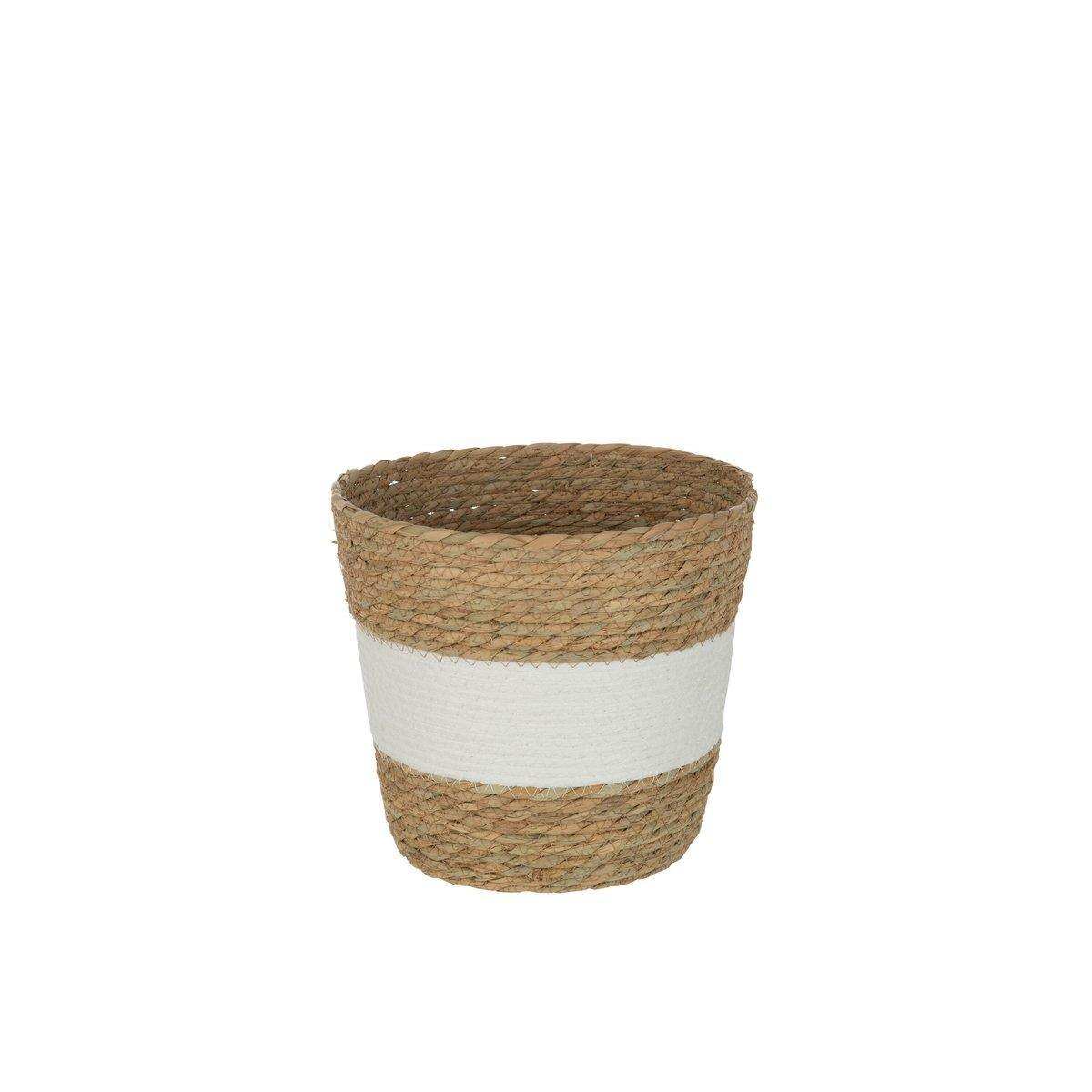 J-Line Korb rund mit Streifen+ Griff, Korbgeflecht, natur/weiß - HomeDesign Knaus