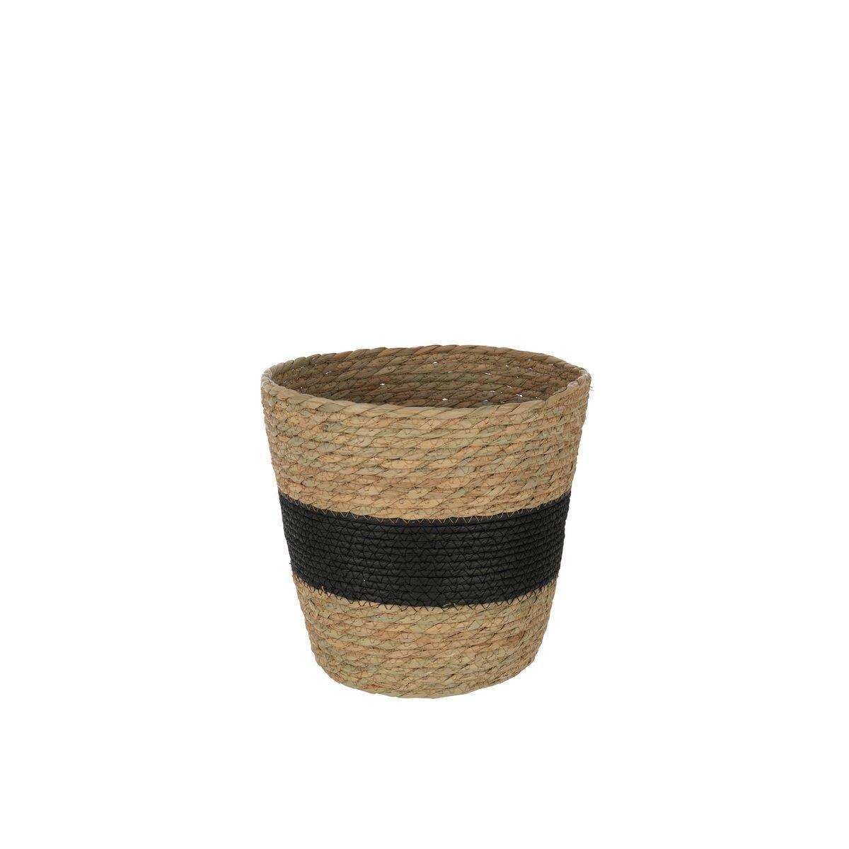 J-Line Korb rund mit Streifen+ Griff Schilf Natur/Schwarz - HomeDesign Knaus