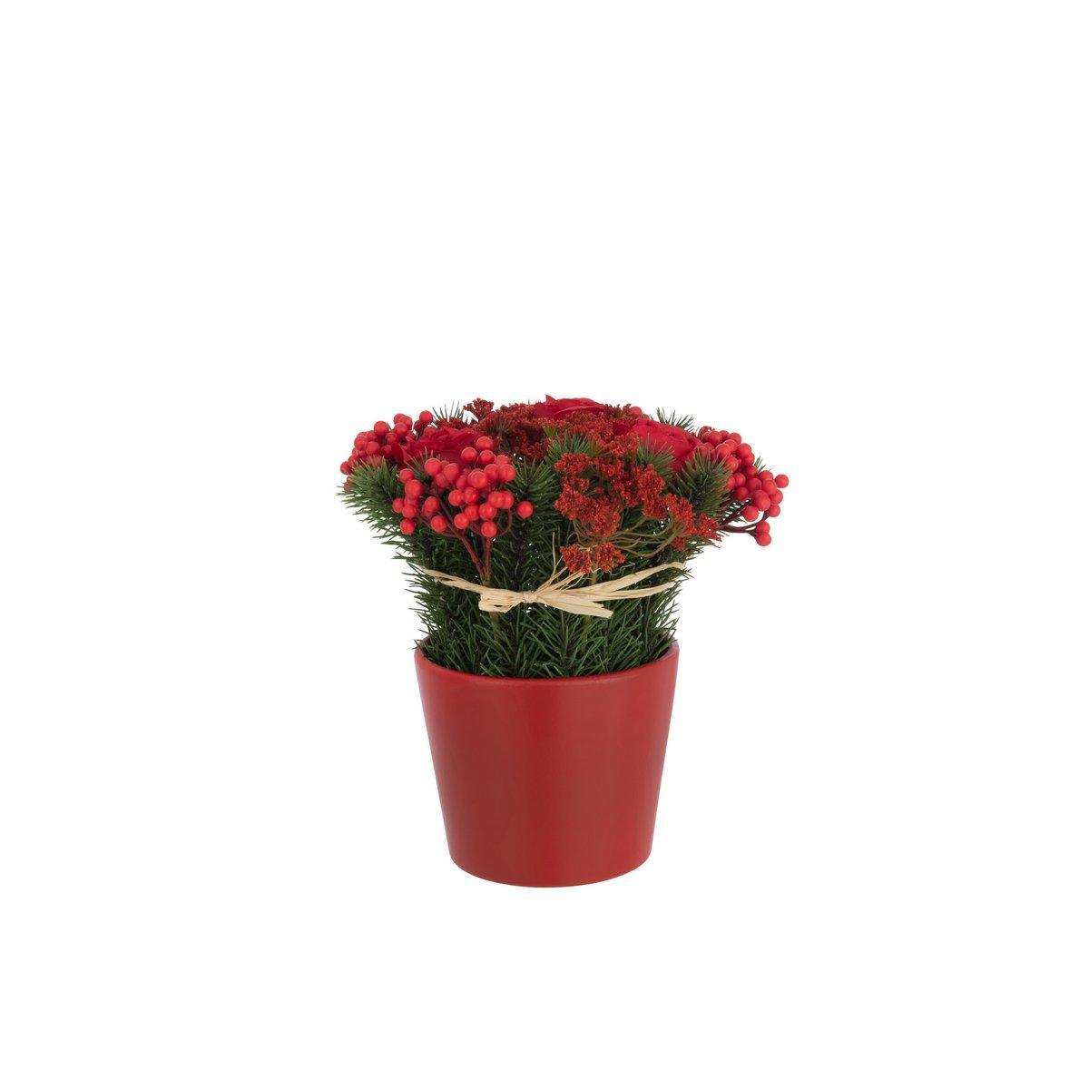 J-Line Kunstpflanze Rosen + Beeren – Zement/Kunststoff – rot/grün - HomeDesign Knaus