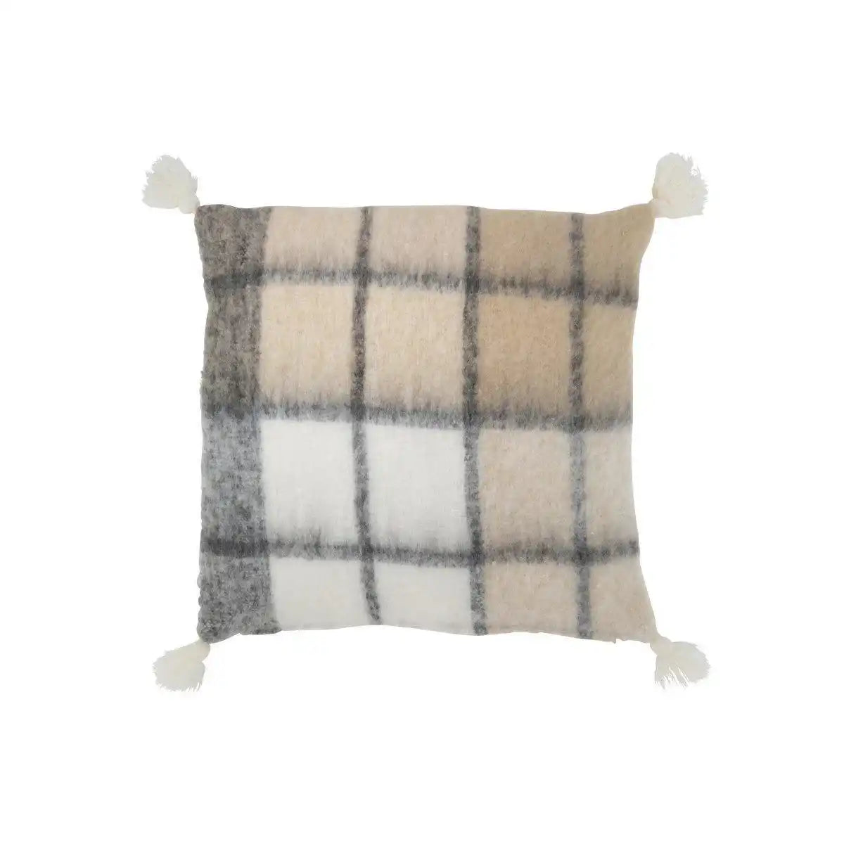 J-Line kussen Pompom - polyester - beige - HomeDesign Knaus