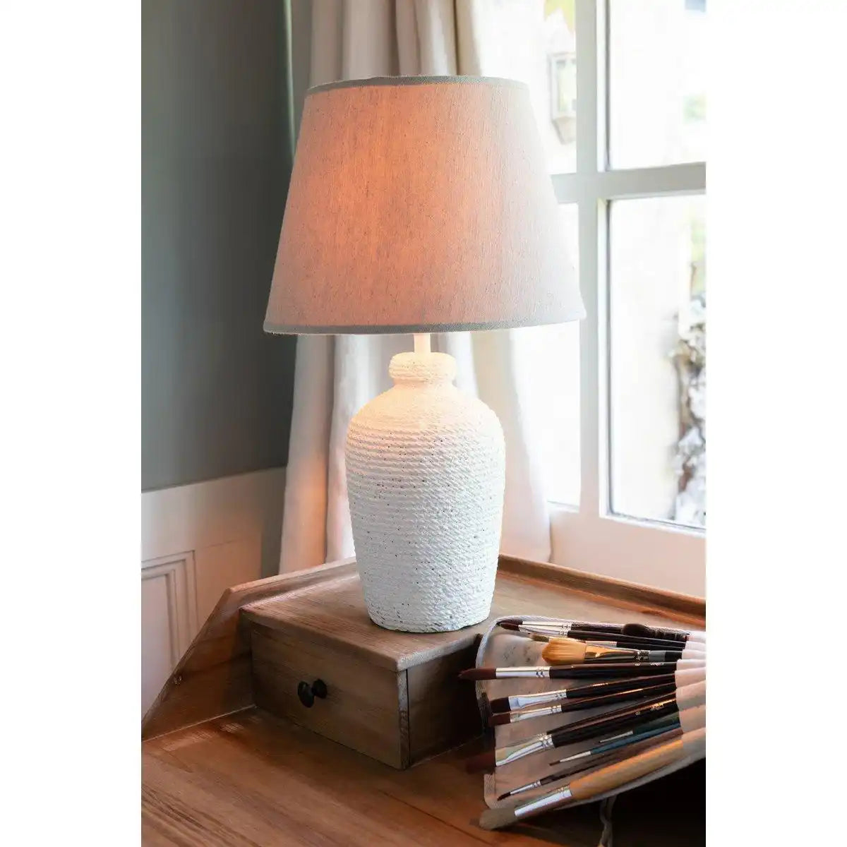 J-Line Lampe Esmee - Zement/Textil - Weiß/Beige - HomeDesign Knaus