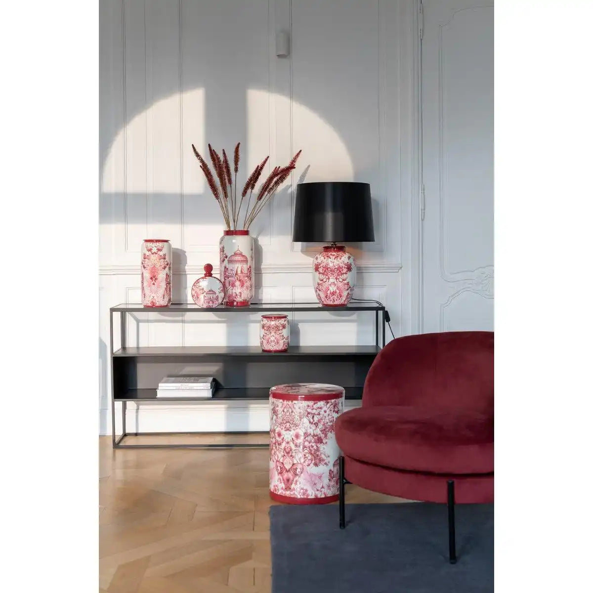 J-Line Lampe+Lampenschirm Moriko Porzellan Schwarz/Rot/Weiß - HomeDesign Knaus