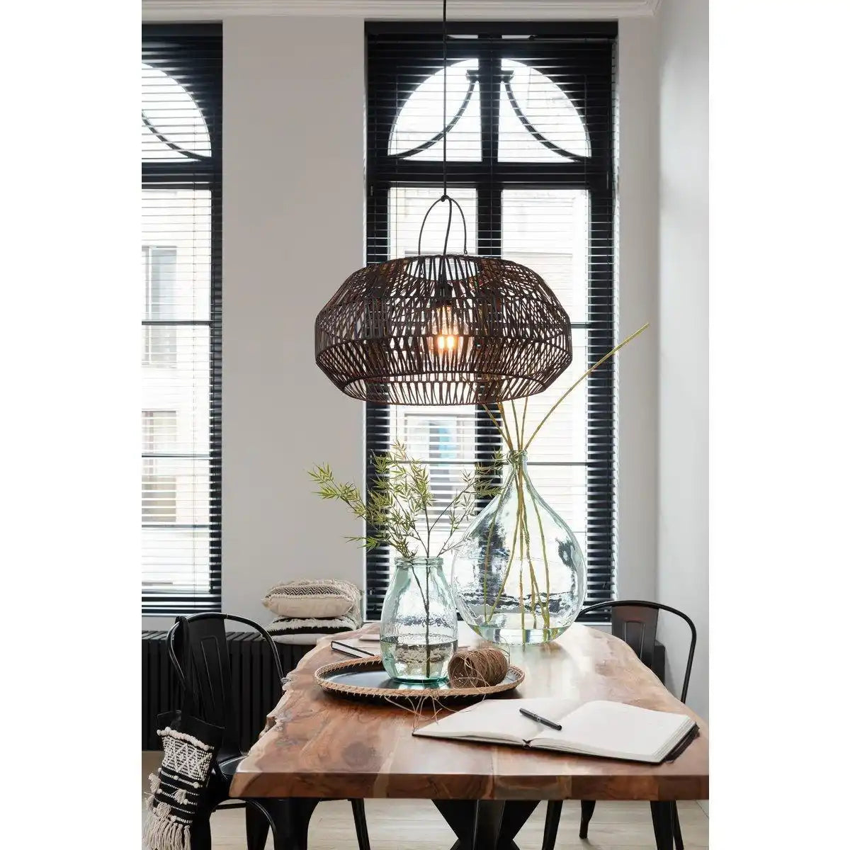 J-Line Lampenschirm – Rattan – Schwarz – Mittel - HomeDesign Knaus