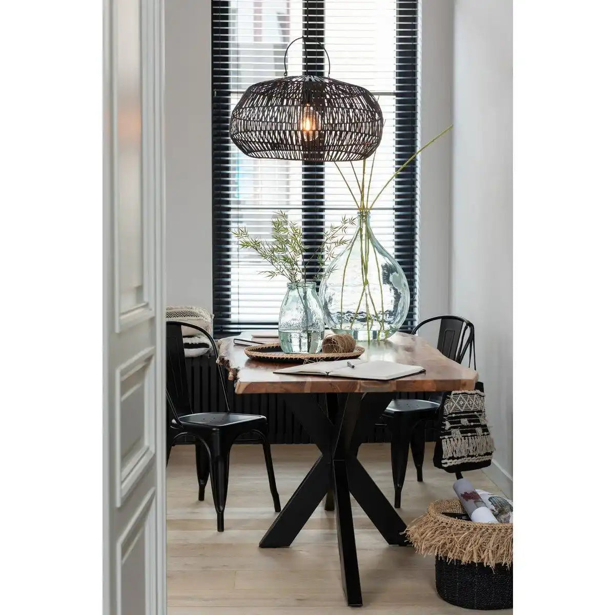 J-Line Lampenschirm – Rattan – Schwarz – Mittel - HomeDesign Knaus