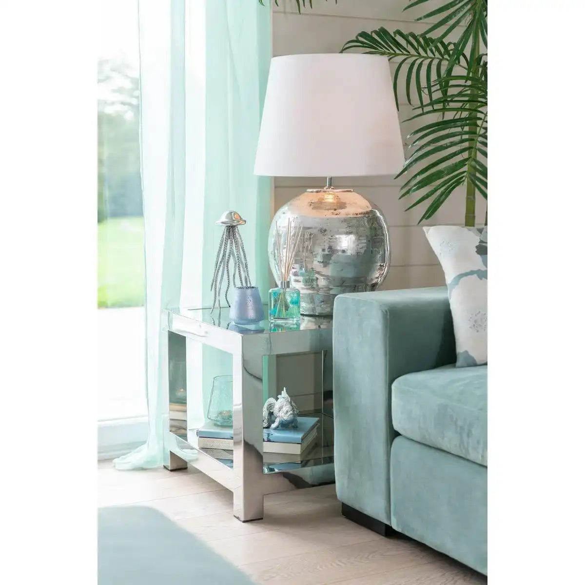 J-Line Lampensockel Arya - Metall/Textil - Silber/Weiß - HomeDesign Knaus