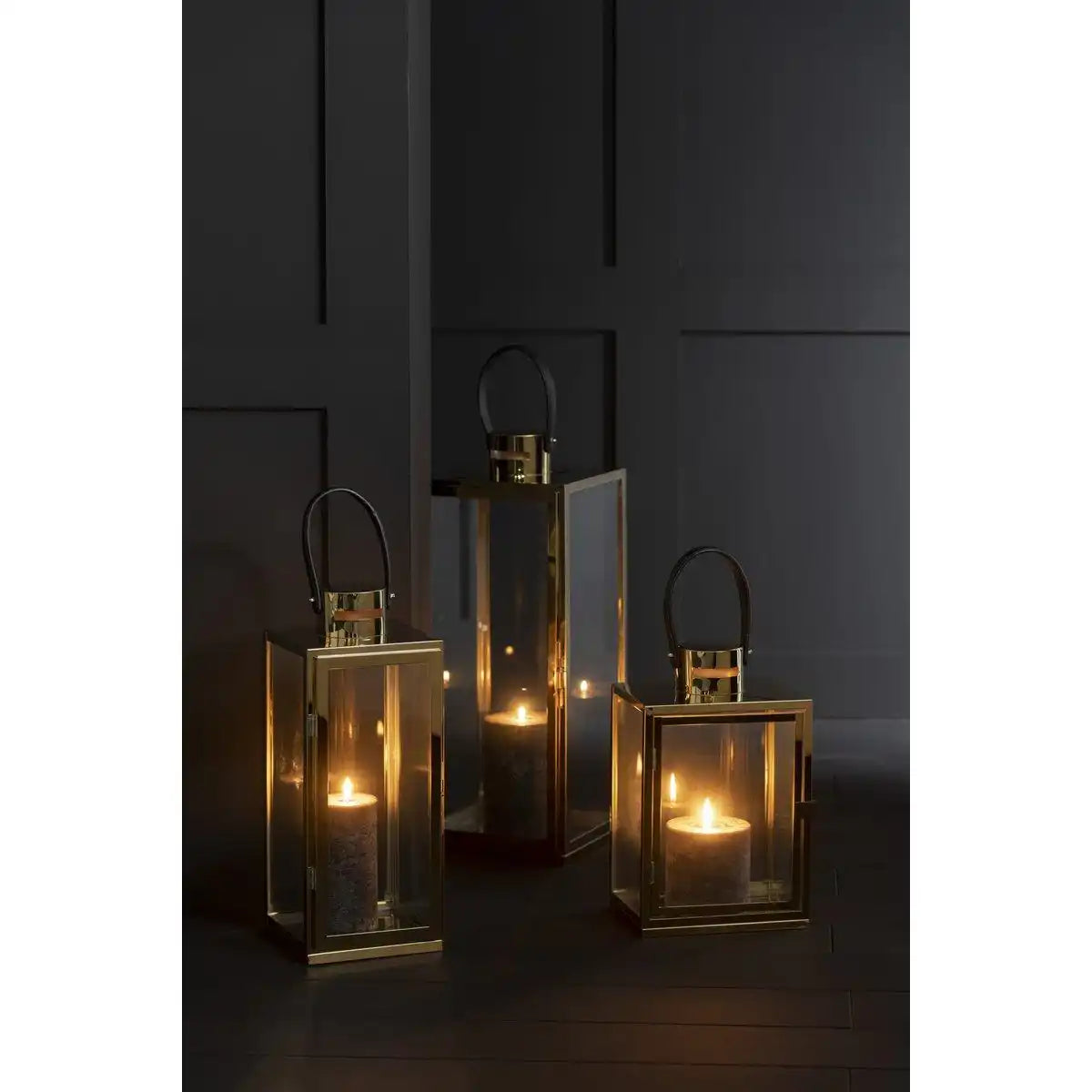 J-Line Lantaarn Vierkant Metall/Glas Gold - HomeDesign Knaus